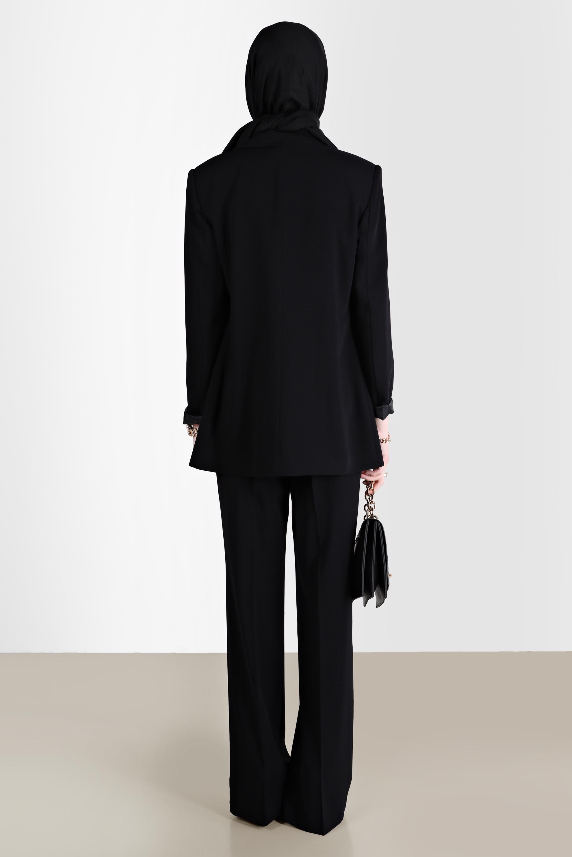 Tesettür giyim SİYAH KEMERLİ KLASİK ÜÇLÜ PANT. TAKIM 30251 