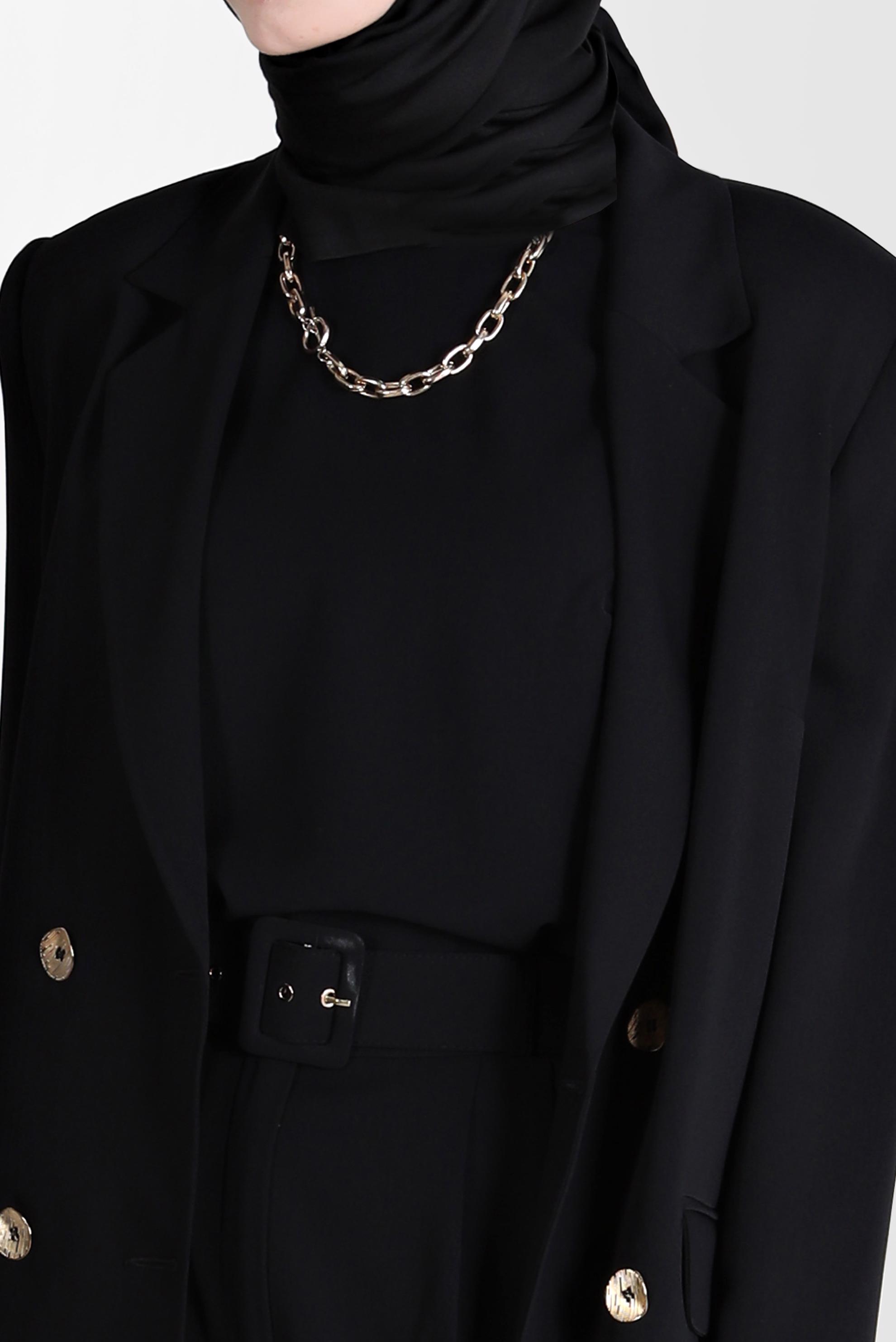 Tesettür giyim SİYAH KEMERLİ KLASİK ÜÇLÜ PANT. TAKIM 30251 