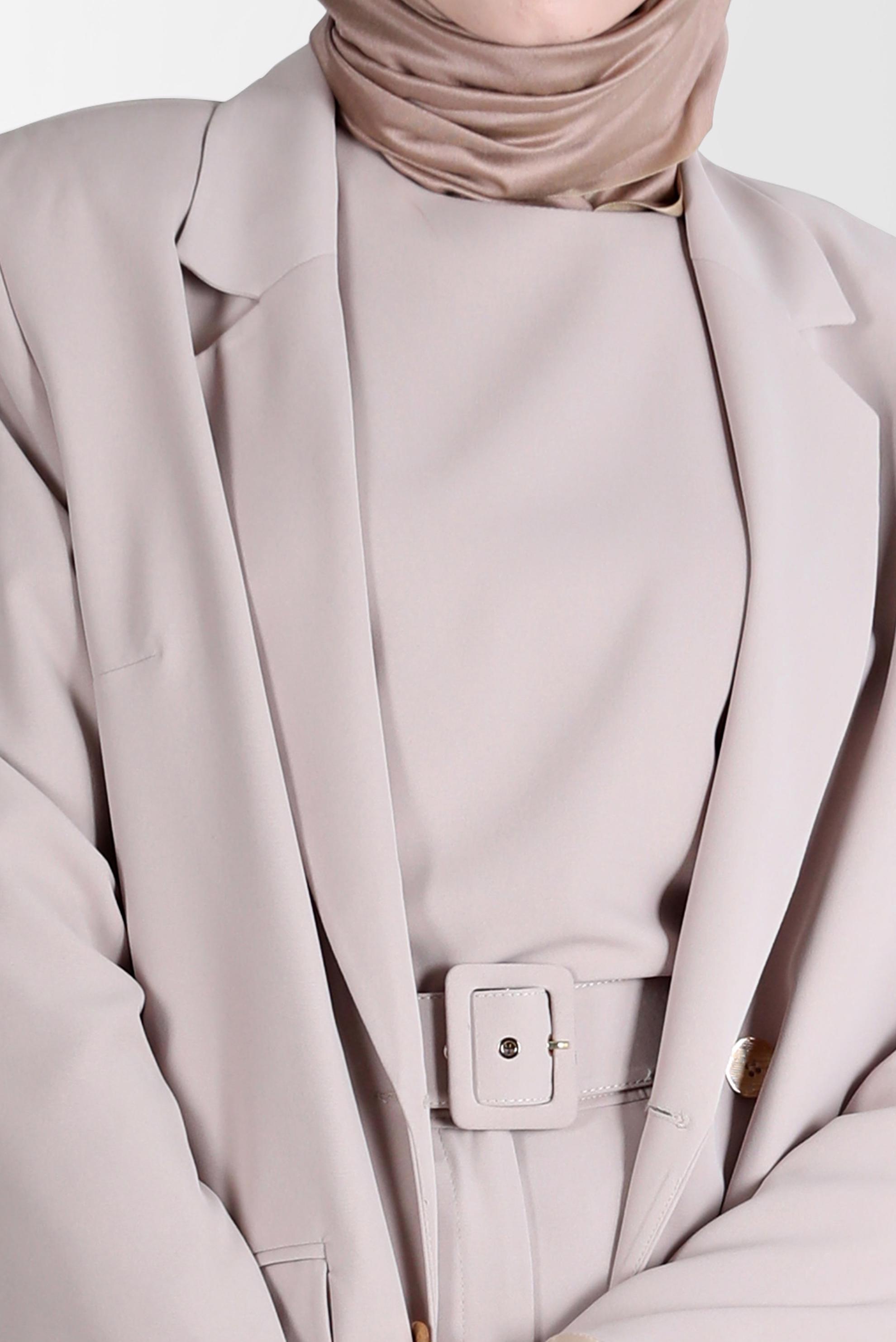 Tesettür giyim BEJ KEMERLİ KLASİK ÜÇLÜ PANT. TAKIM 30251 