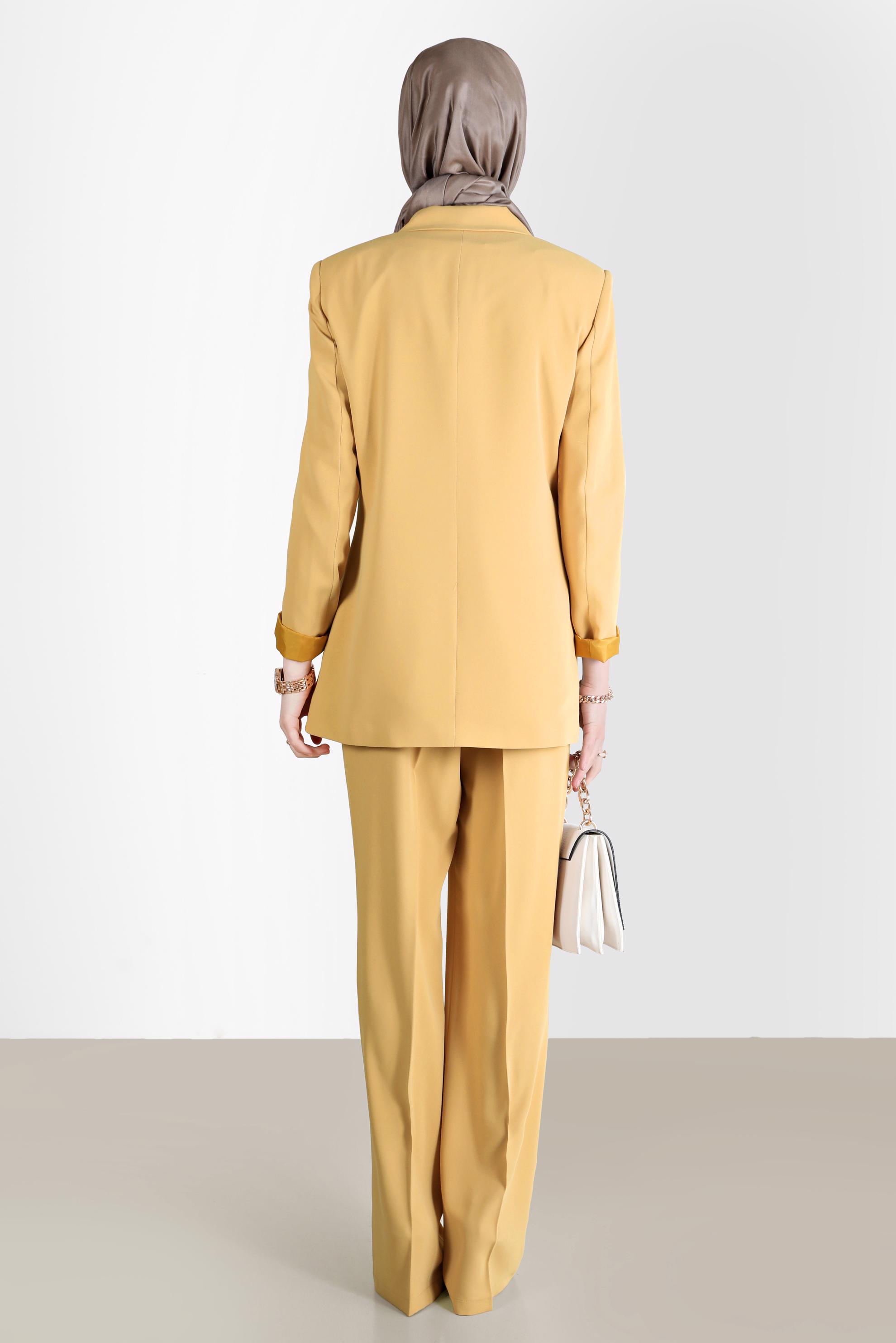 Tesettür giyim SARI KEMERLİ KLASİK ÜÇLÜ PANT. TAKIM 30251 