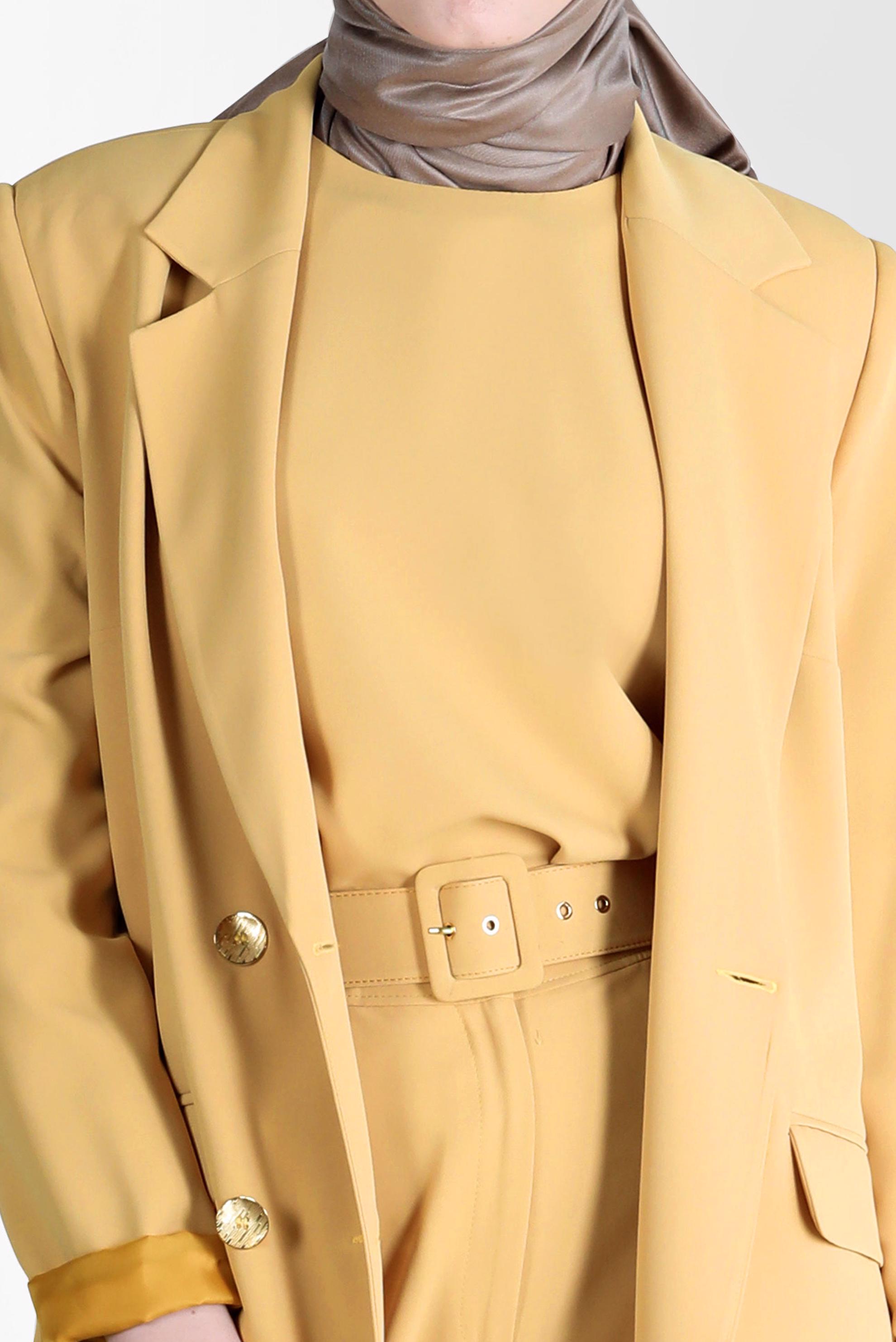 Tesettür giyim SARI KEMERLİ KLASİK ÜÇLÜ PANT. TAKIM 30251 