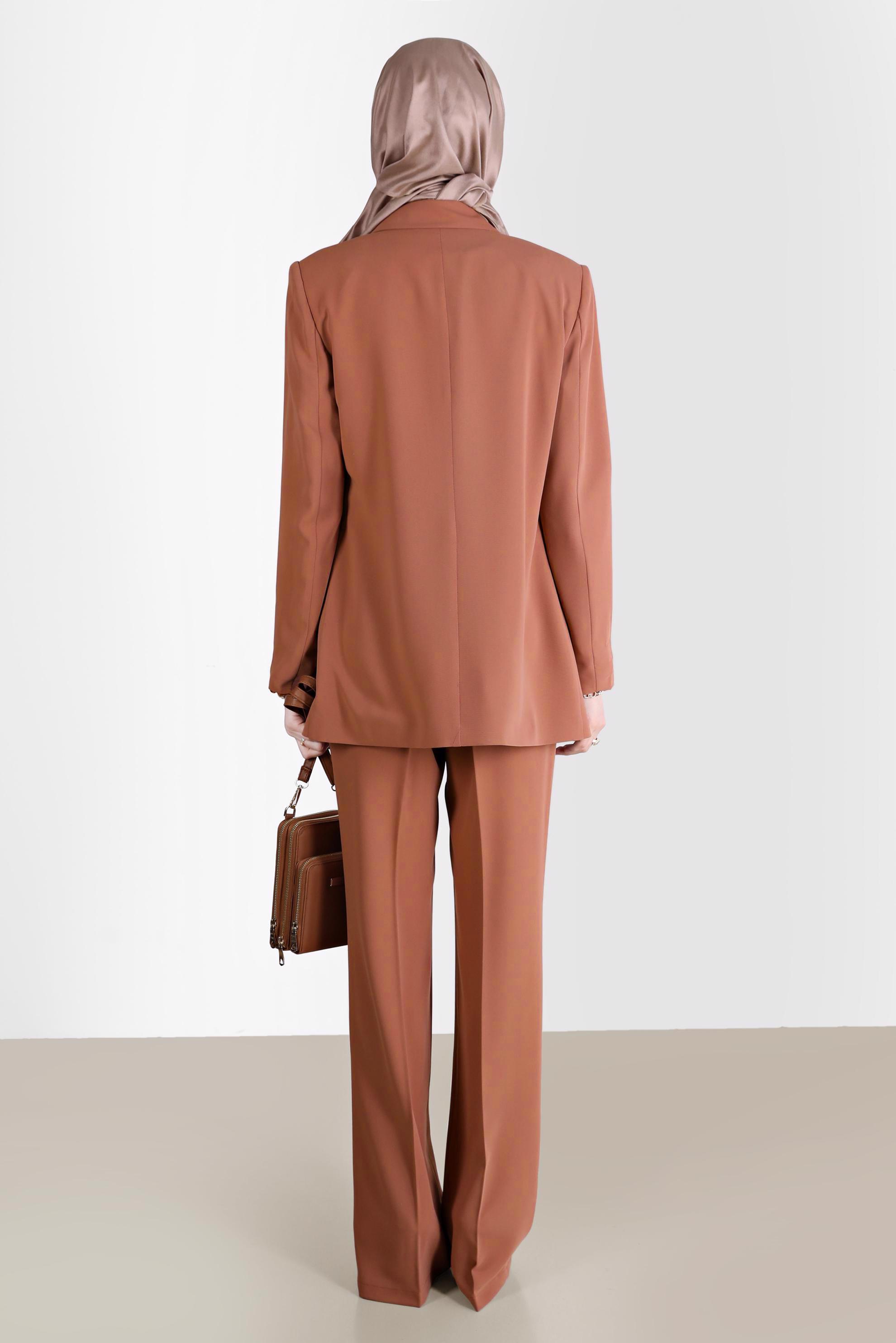 Tesettür giyim TURUNCU KEMERLİ KLASİK ÜÇLÜ PANT. TAKIM 30251 