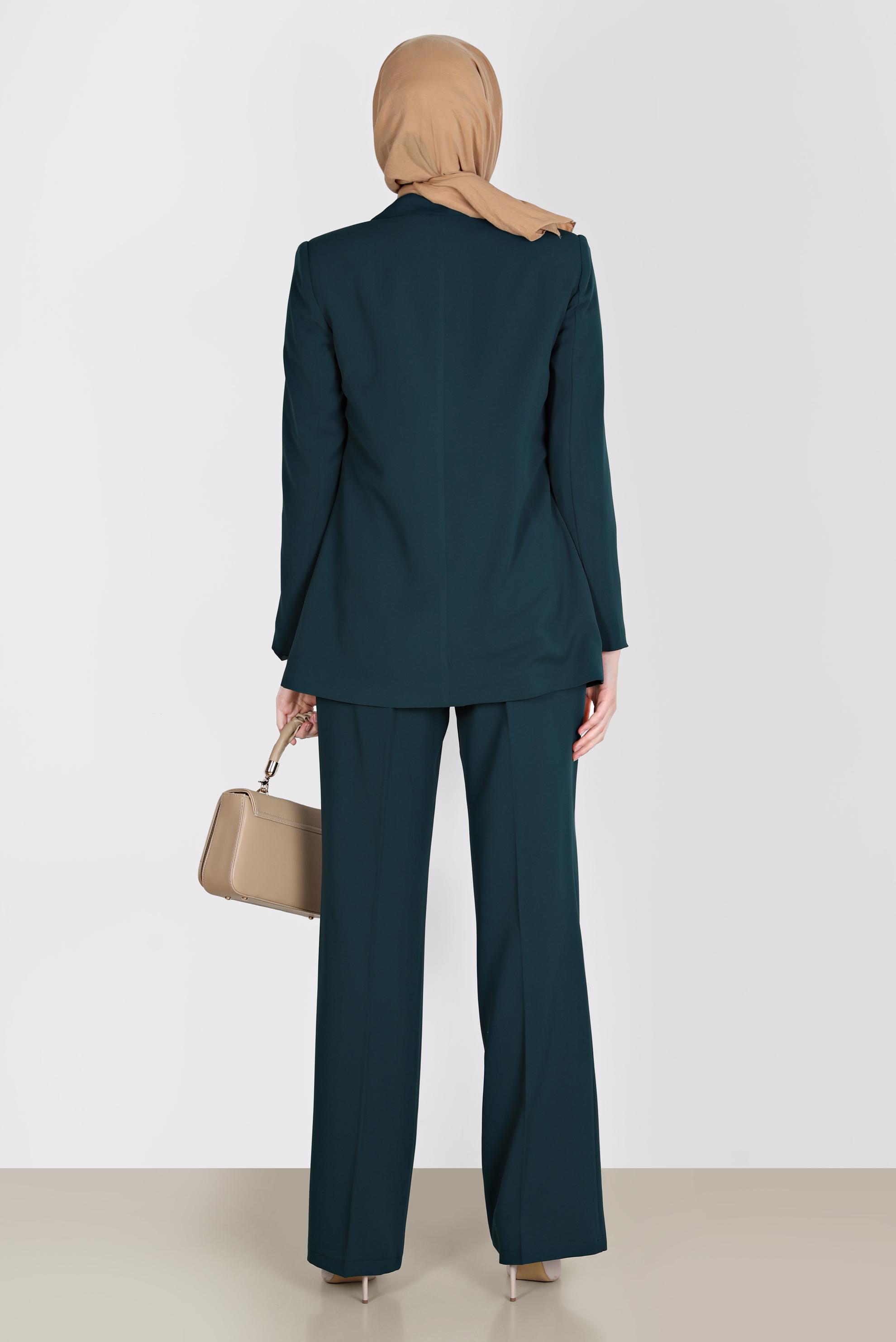 Tesettür giyim YEŞİL KEMERLİ KLASİK ÜÇLÜ PANT. TAKIM 30251 