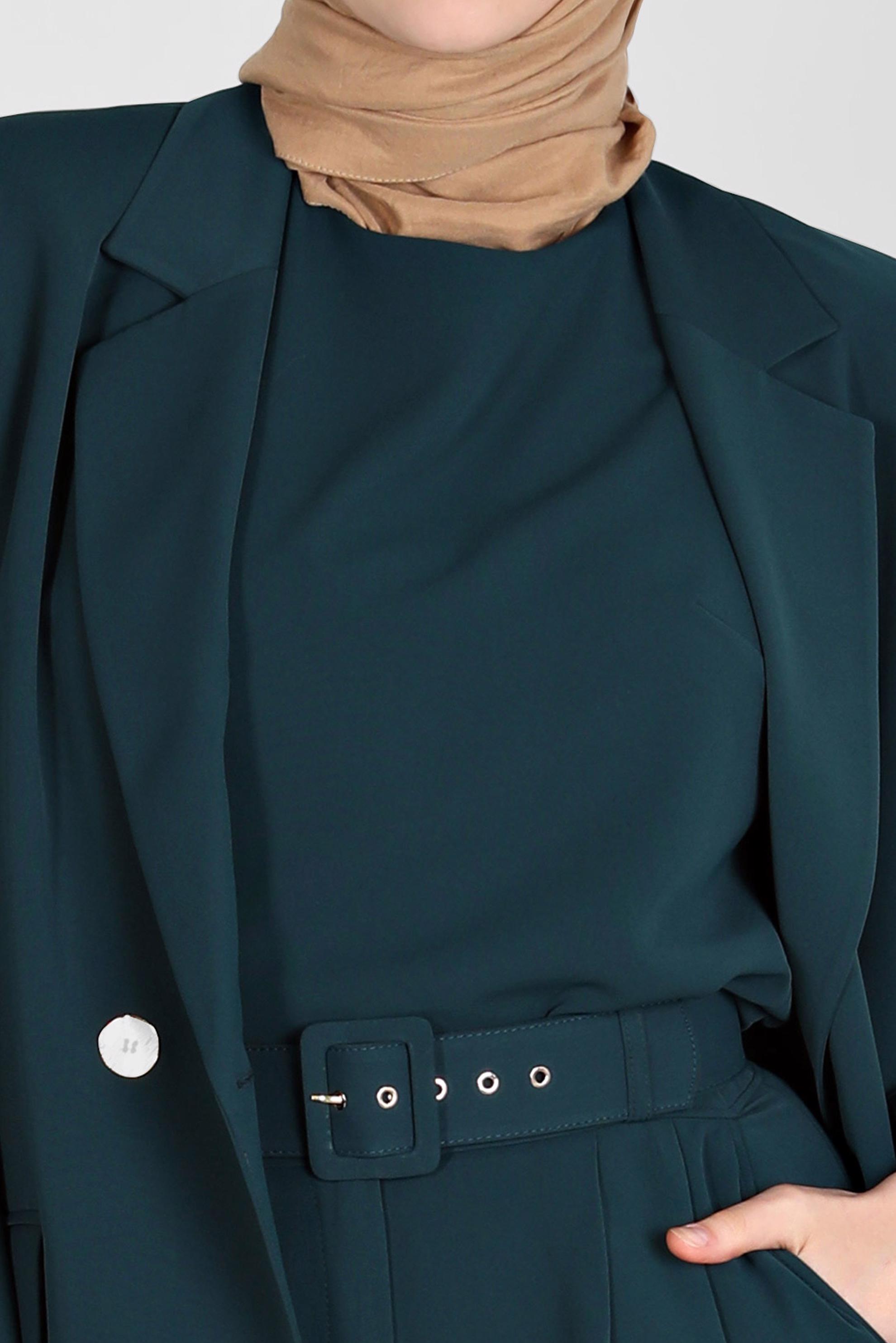 Tesettür giyim YEŞİL KEMERLİ KLASİK ÜÇLÜ PANT. TAKIM 30251 