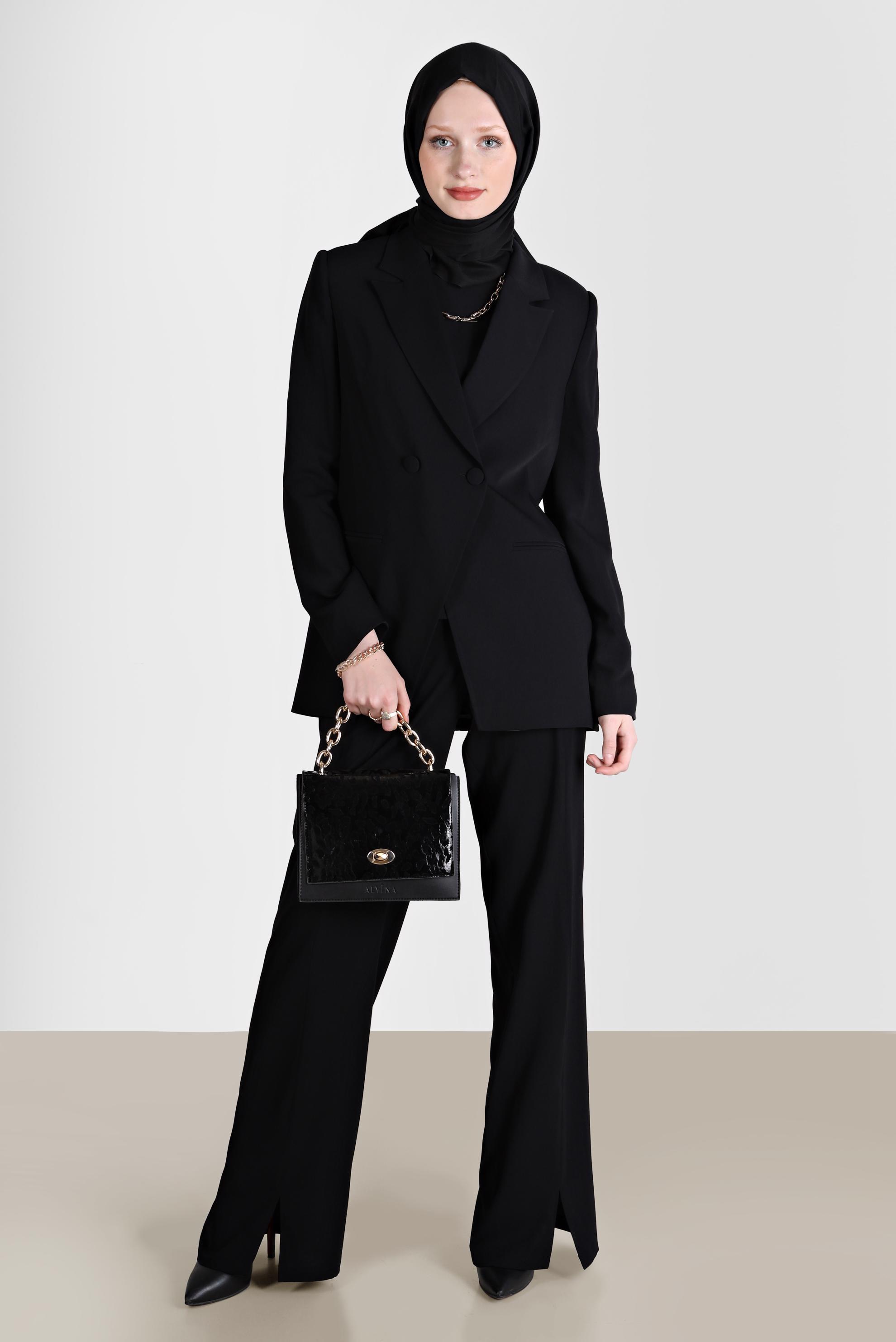 Tesettür giyim SİYAH KLASİK ÜÇLÜ PANT. TAKIM 30254 