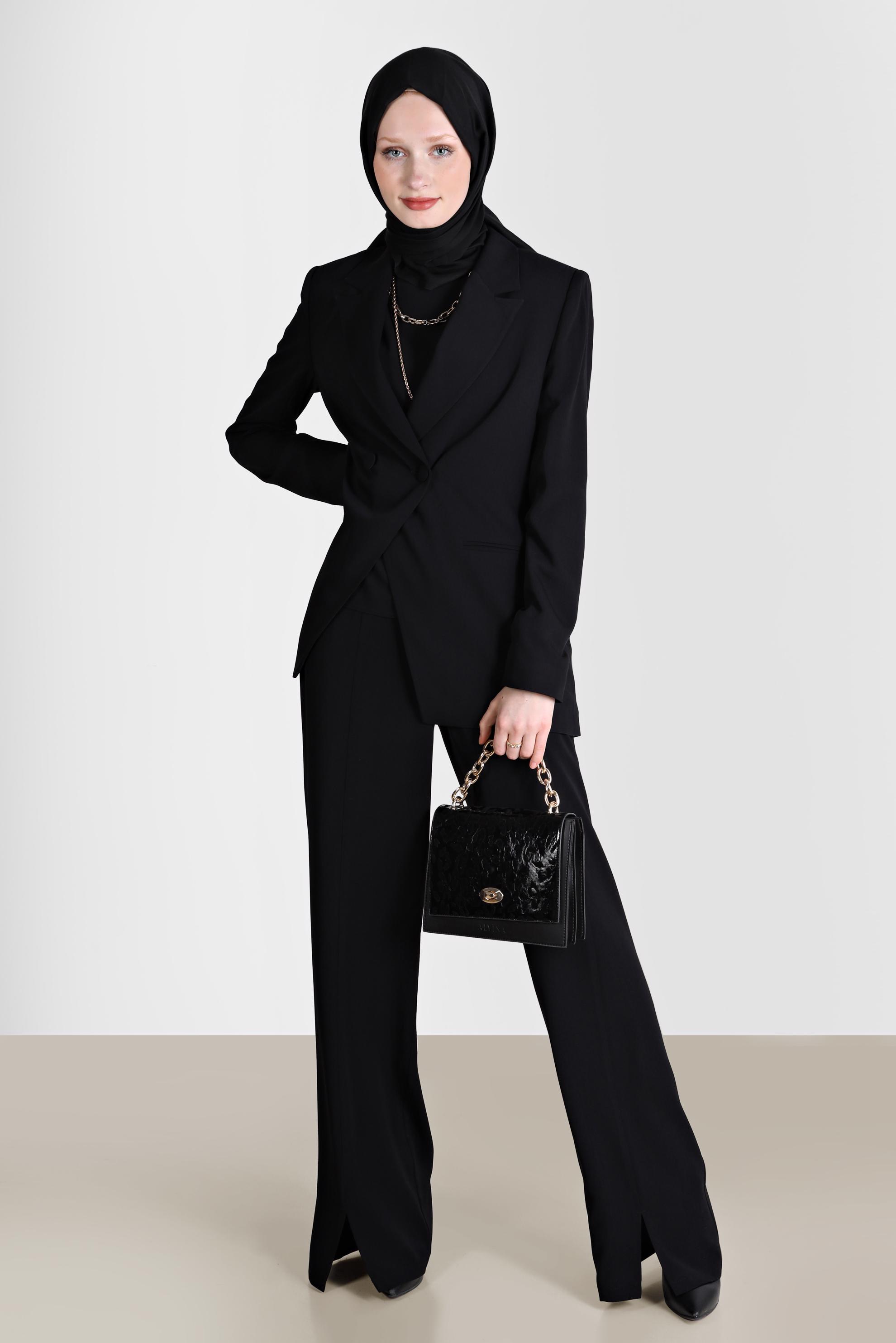 Tesettür giyim SİYAH KLASİK ÜÇLÜ PANT. TAKIM 30254 