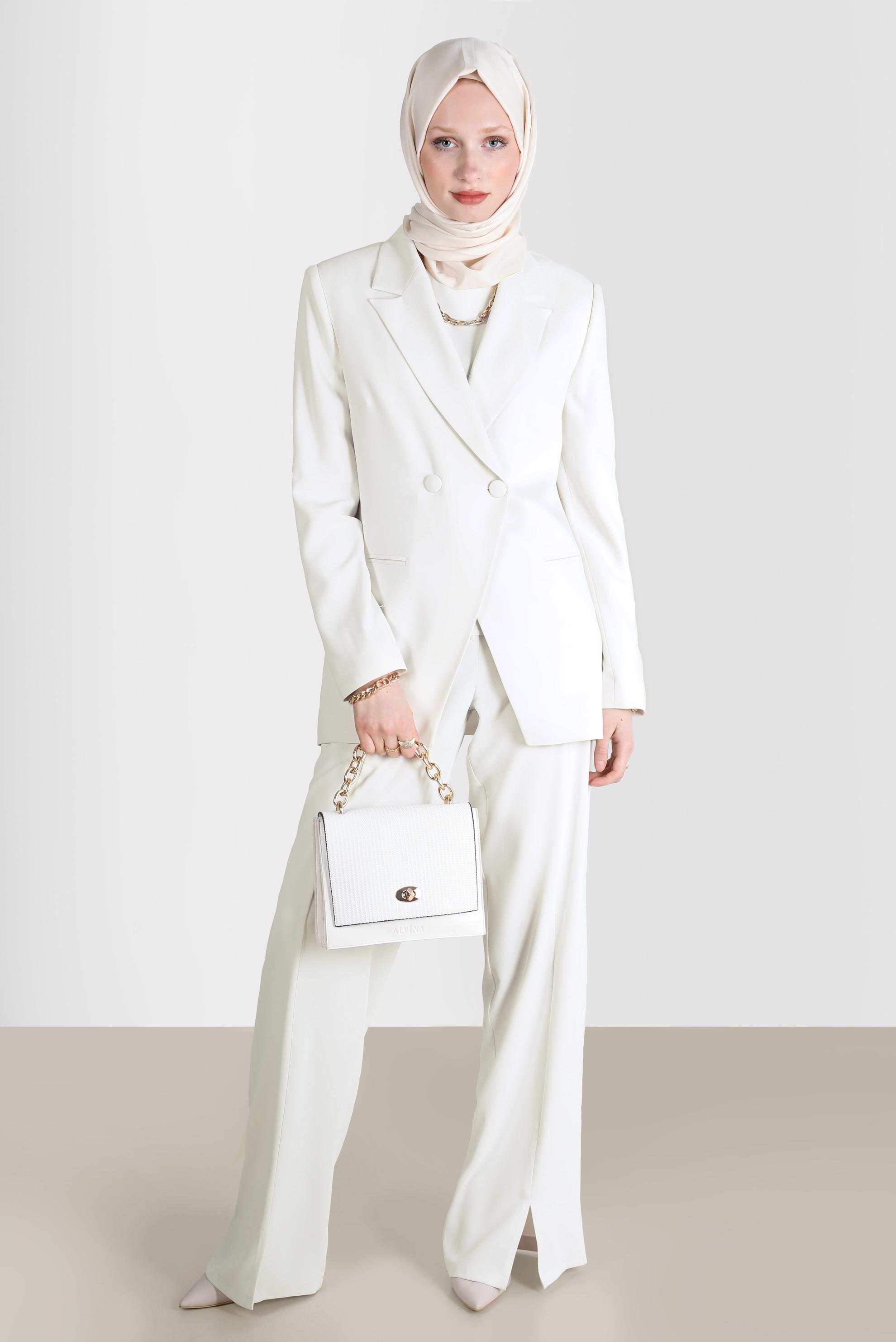 Tesettür giyim BEYAZ KLASİK ÜÇLÜ PANT. TAKIM 30254 