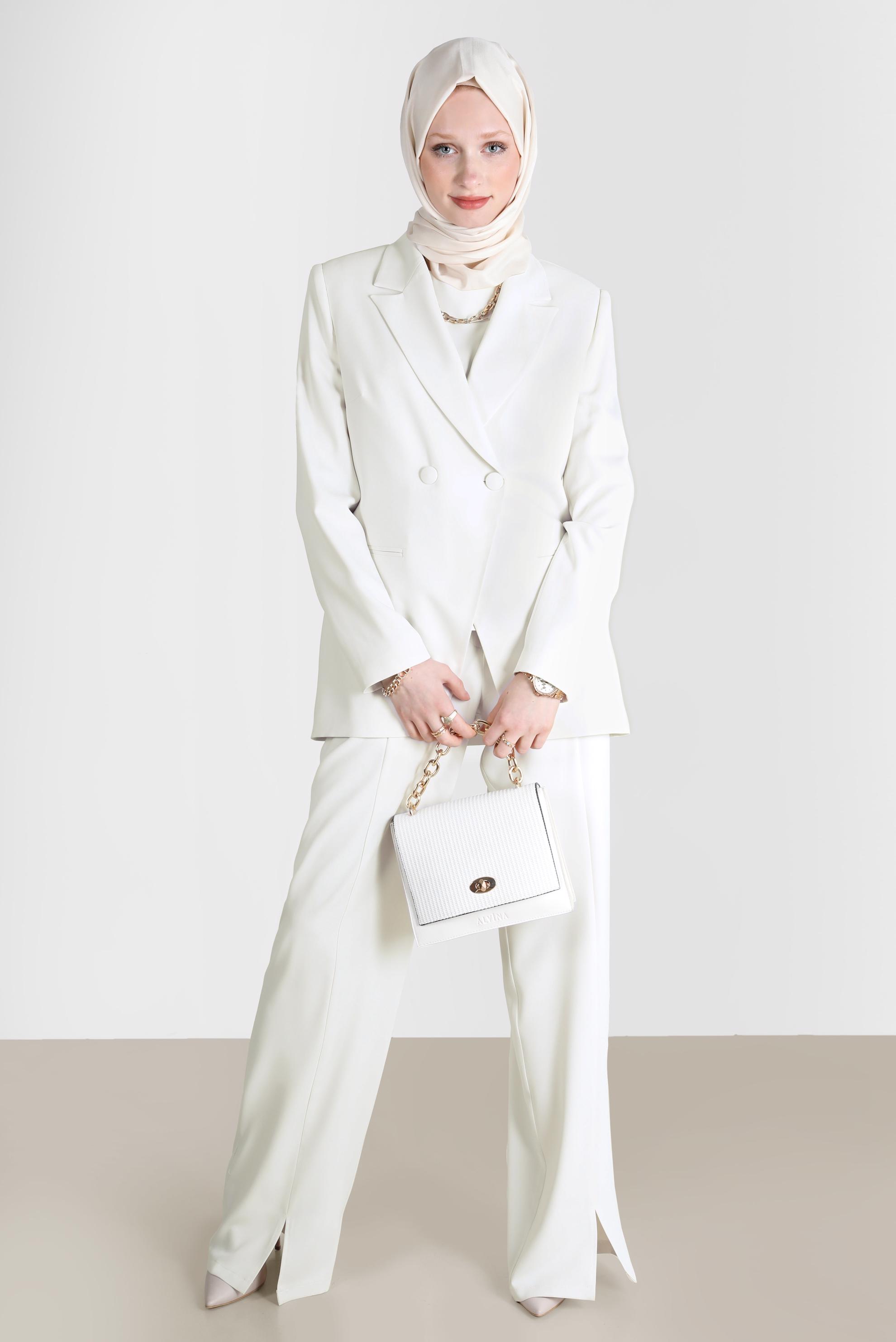 Tesettür giyim BEYAZ KLASİK ÜÇLÜ PANT. TAKIM 30254 
