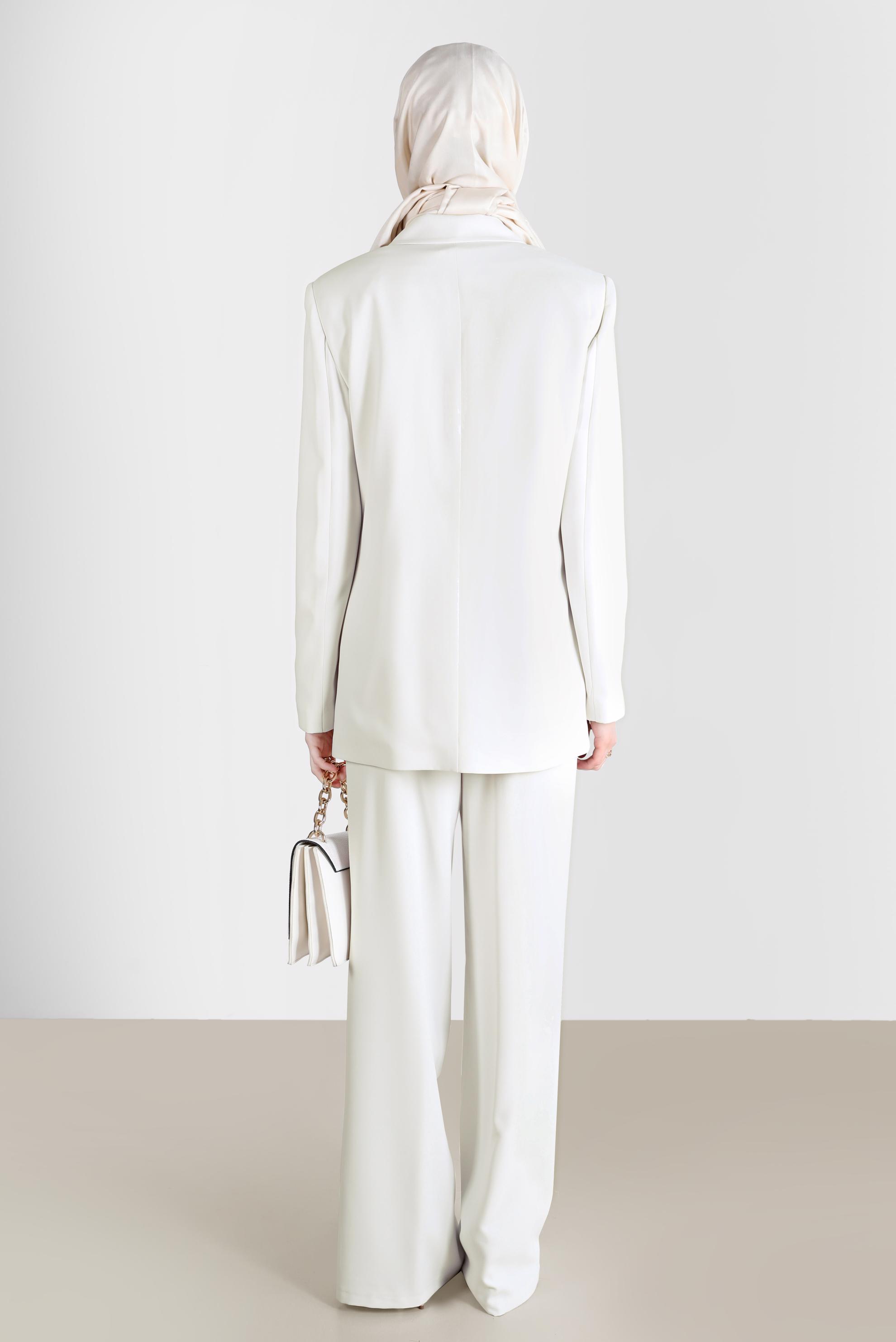 Tesettür giyim BEYAZ KLASİK ÜÇLÜ PANT. TAKIM 30254 