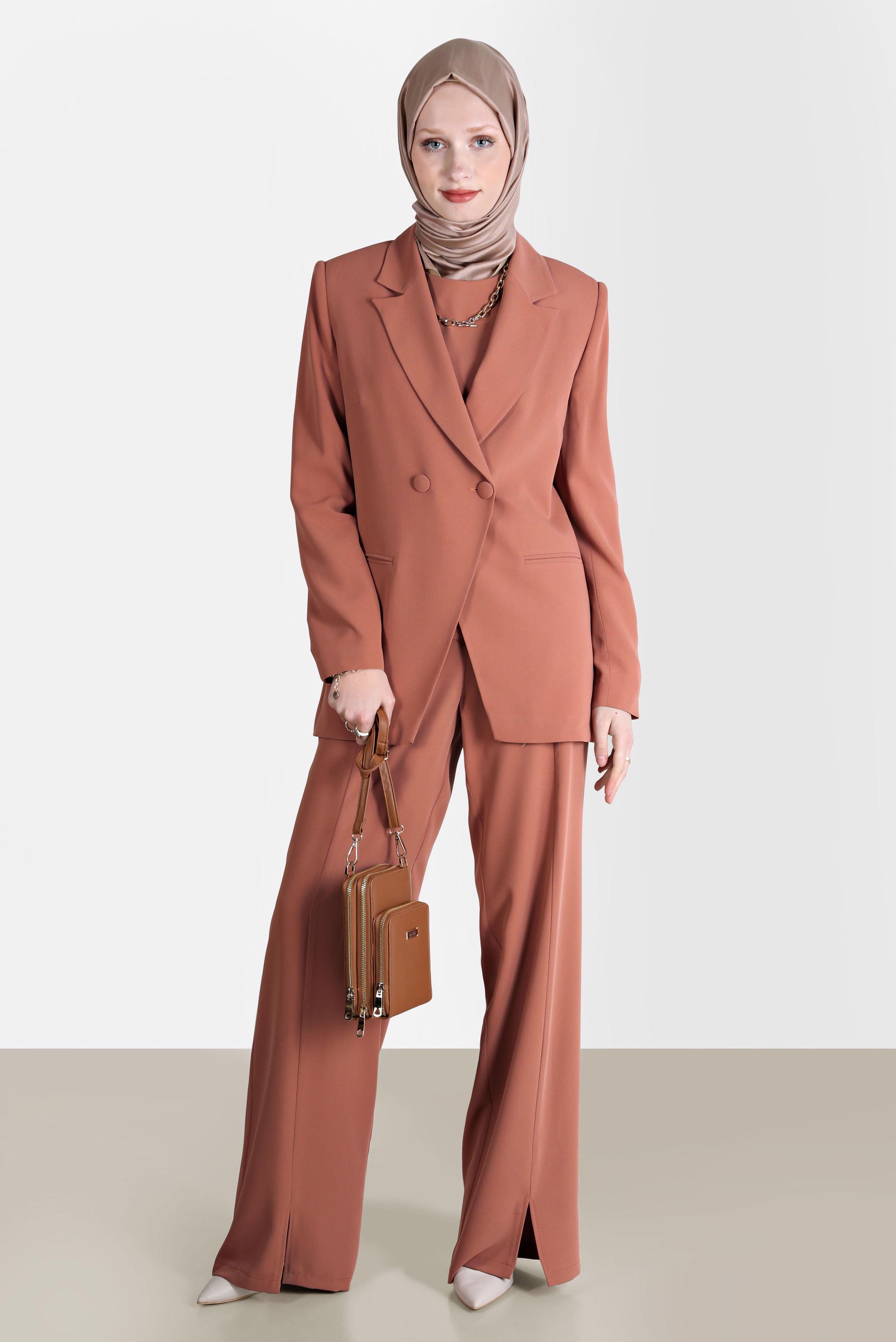 Tesettür giyim TURUNCU KLASİK ÜÇLÜ PANT. TAKIM 30254 