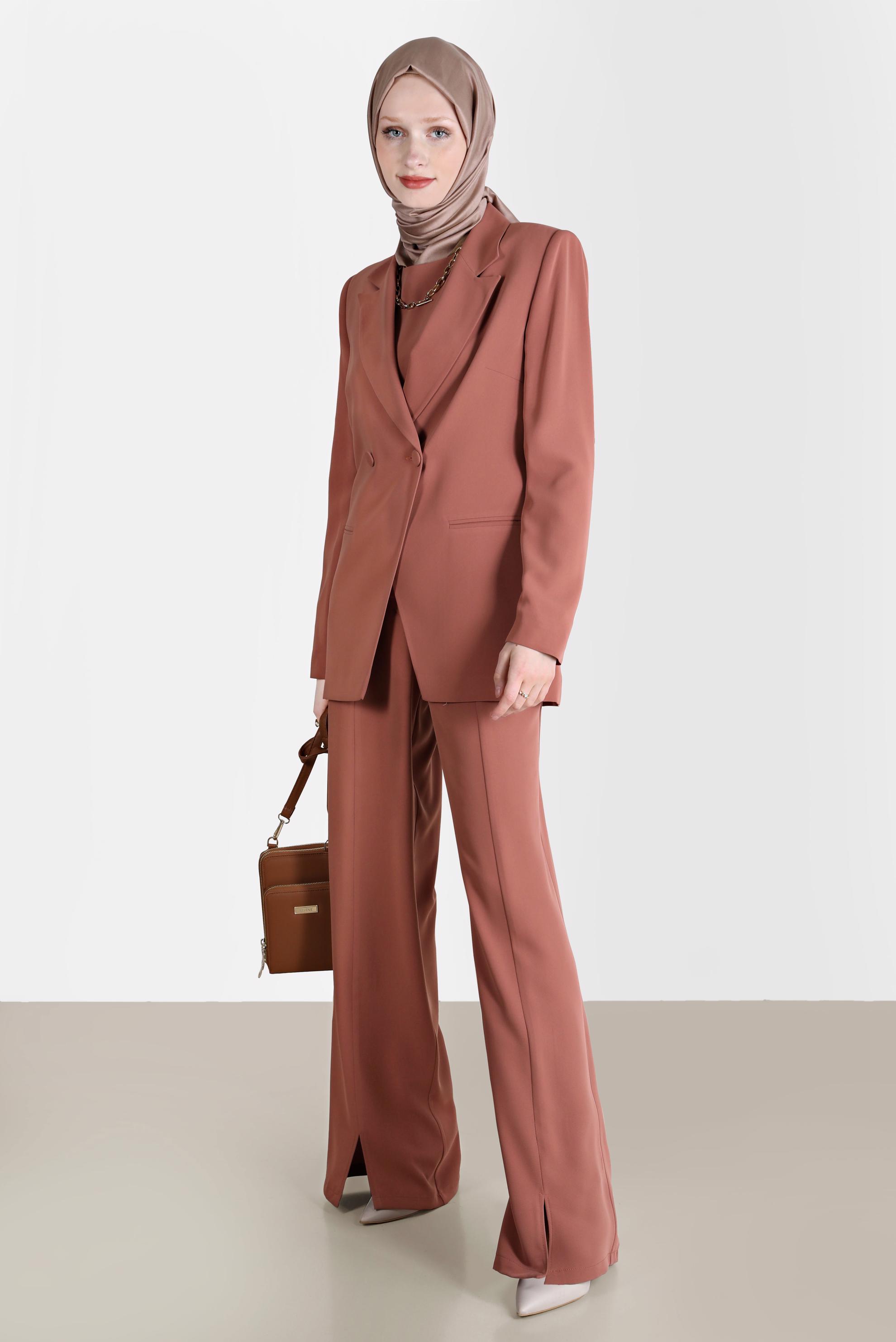 Tesettür giyim TURUNCU KLASİK ÜÇLÜ PANT. TAKIM 30254 