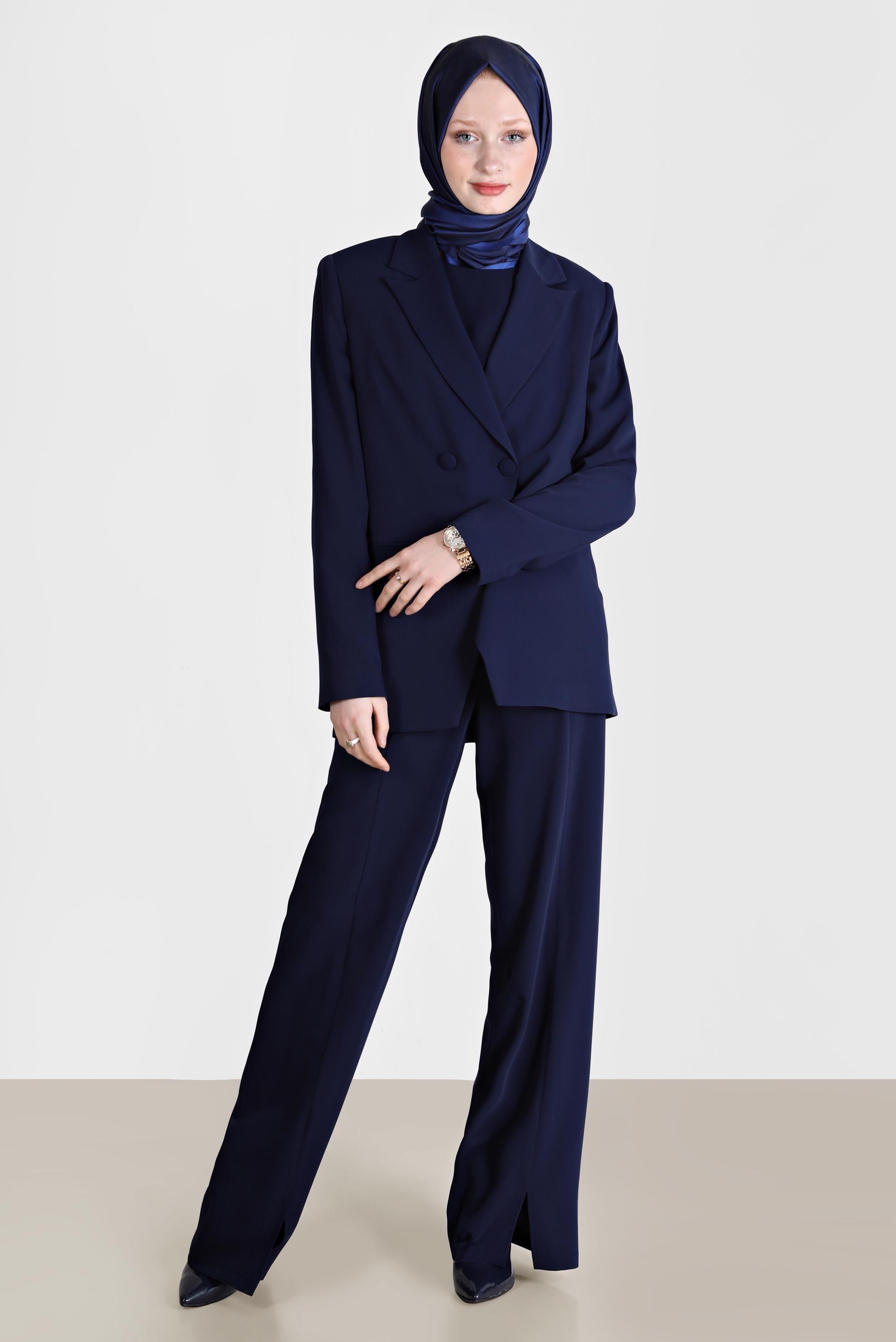 Tesettür giyim LACİVERT KLASİK ÜÇLÜ PANT. TAKIM 30254 