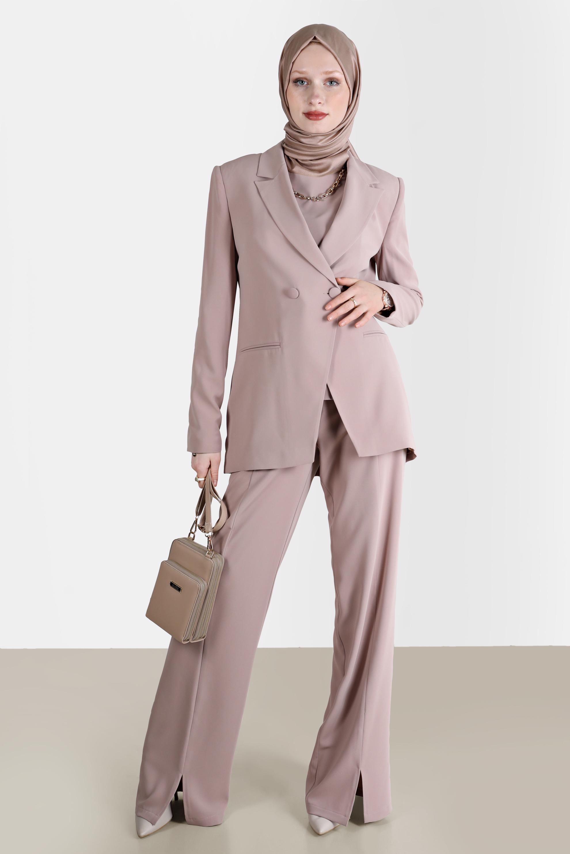 Tesettür giyim KAHVE KLASİK ÜÇLÜ PANT. TAKIM 30254 