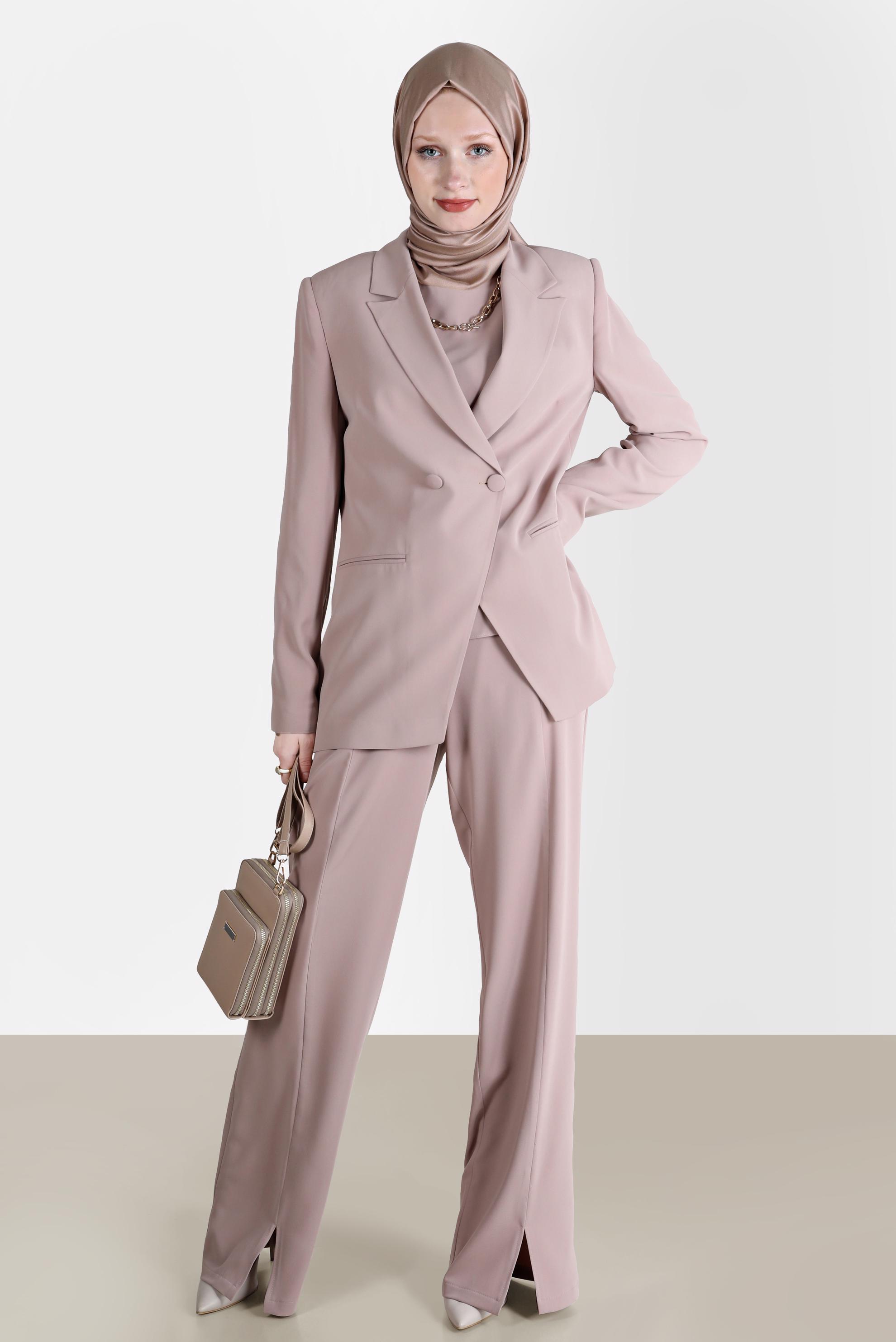 Tesettür giyim KAHVE KLASİK ÜÇLÜ PANT. TAKIM 30254 