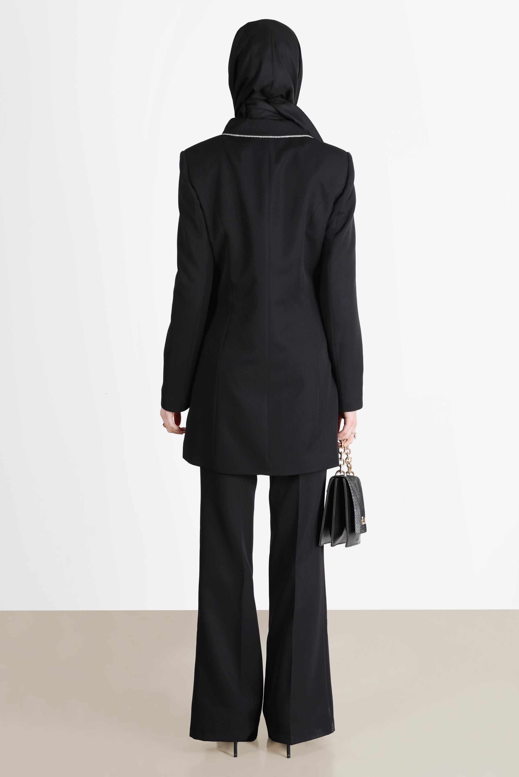 Tesettür giyim SİYAH KRUVAZE YAKA KLASİK İKİLİ PANT. TAKIM 30257	