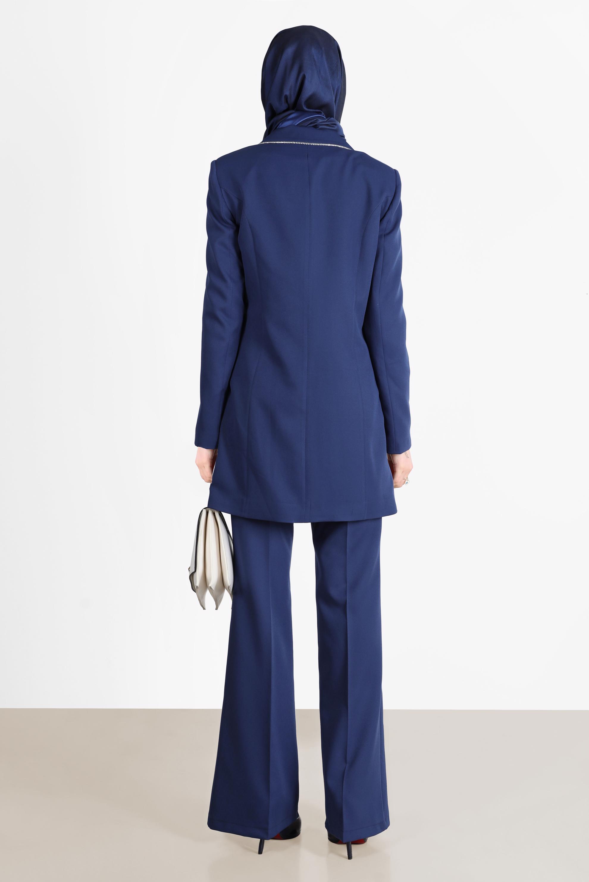 Tesettür giyim LACİVERT KRUVAZE YAKA KLASİK İKİLİ PANT. TAKIM 30257	