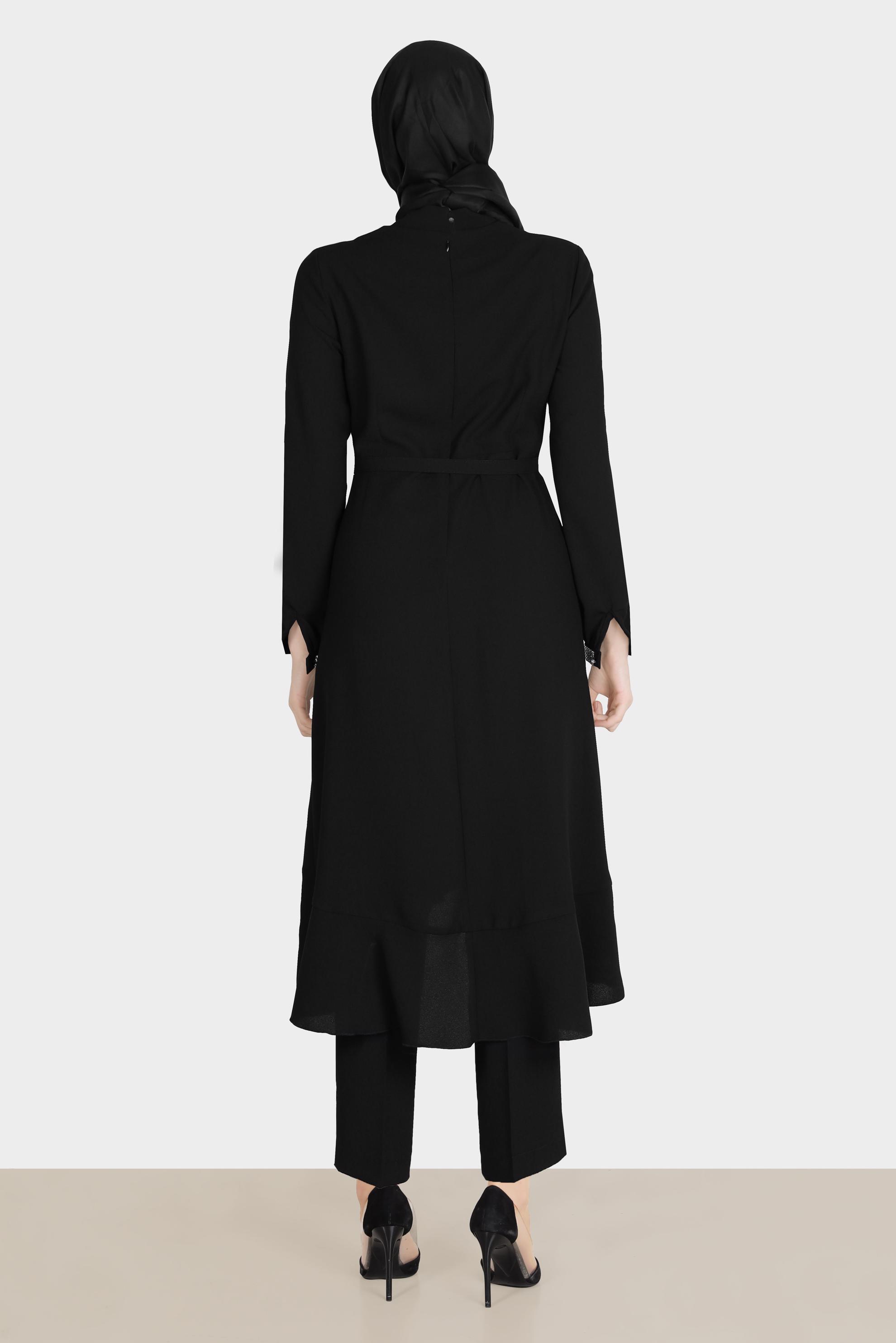 Tesettür giyim SİYAH TAŞ DETAYLI PANTOLUNLU TAKIM 30260