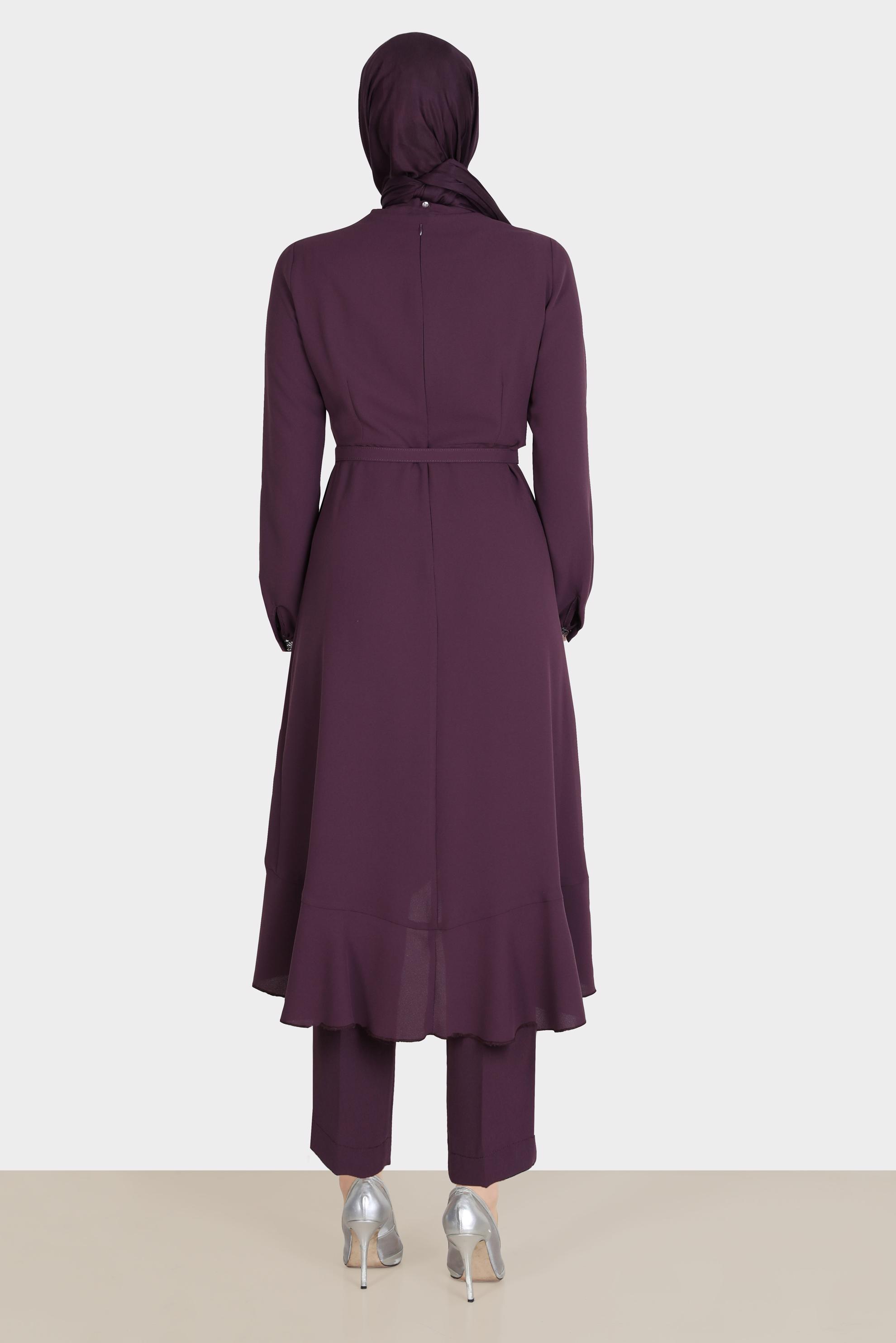 Tesettür giyim MOR TAŞ DETAYLI PANTOLUNLU TAKIM 30260