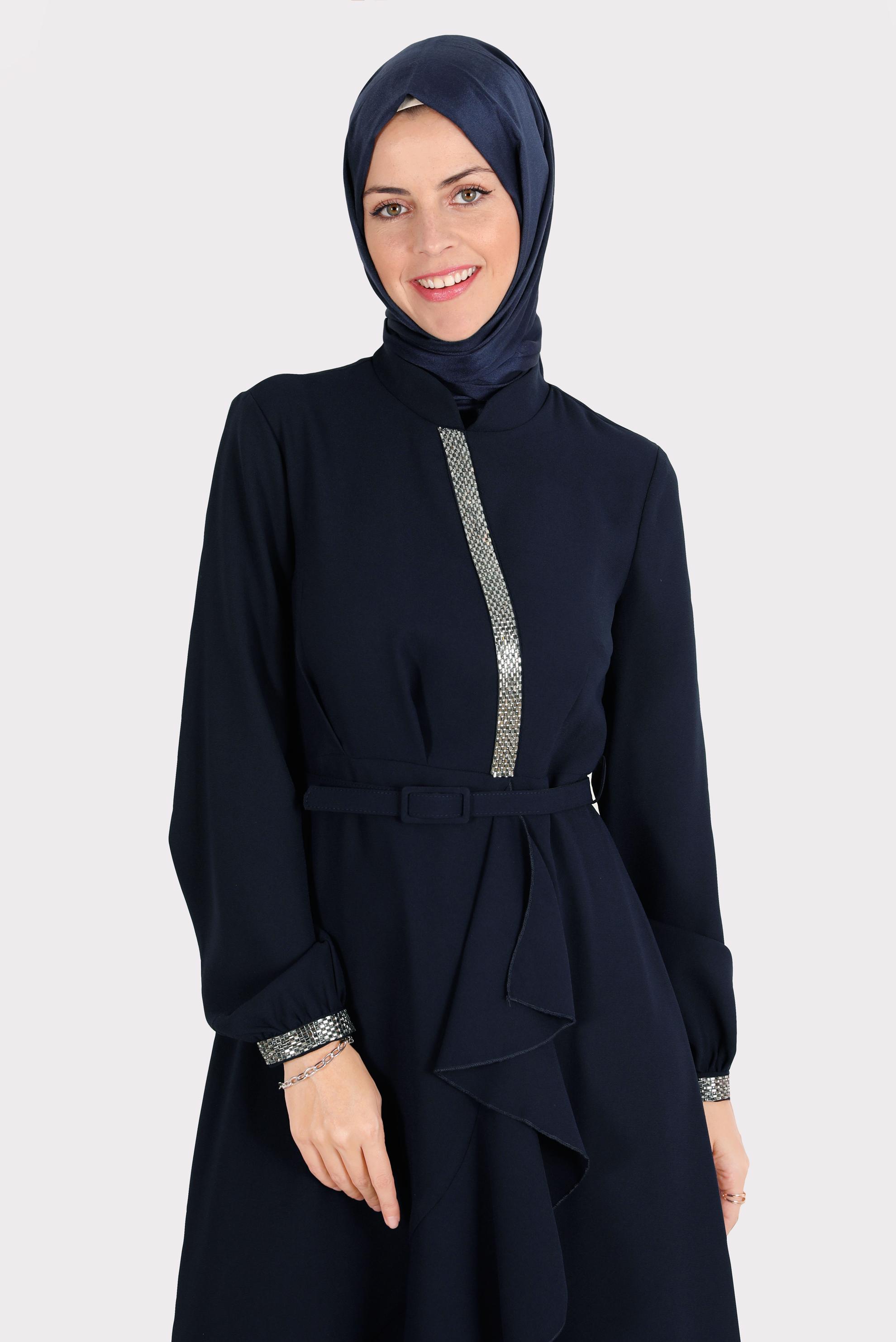 Tesettür giyim LACİVERT TAŞ DETAYLI PANTOLUNLU TAKIM 30260