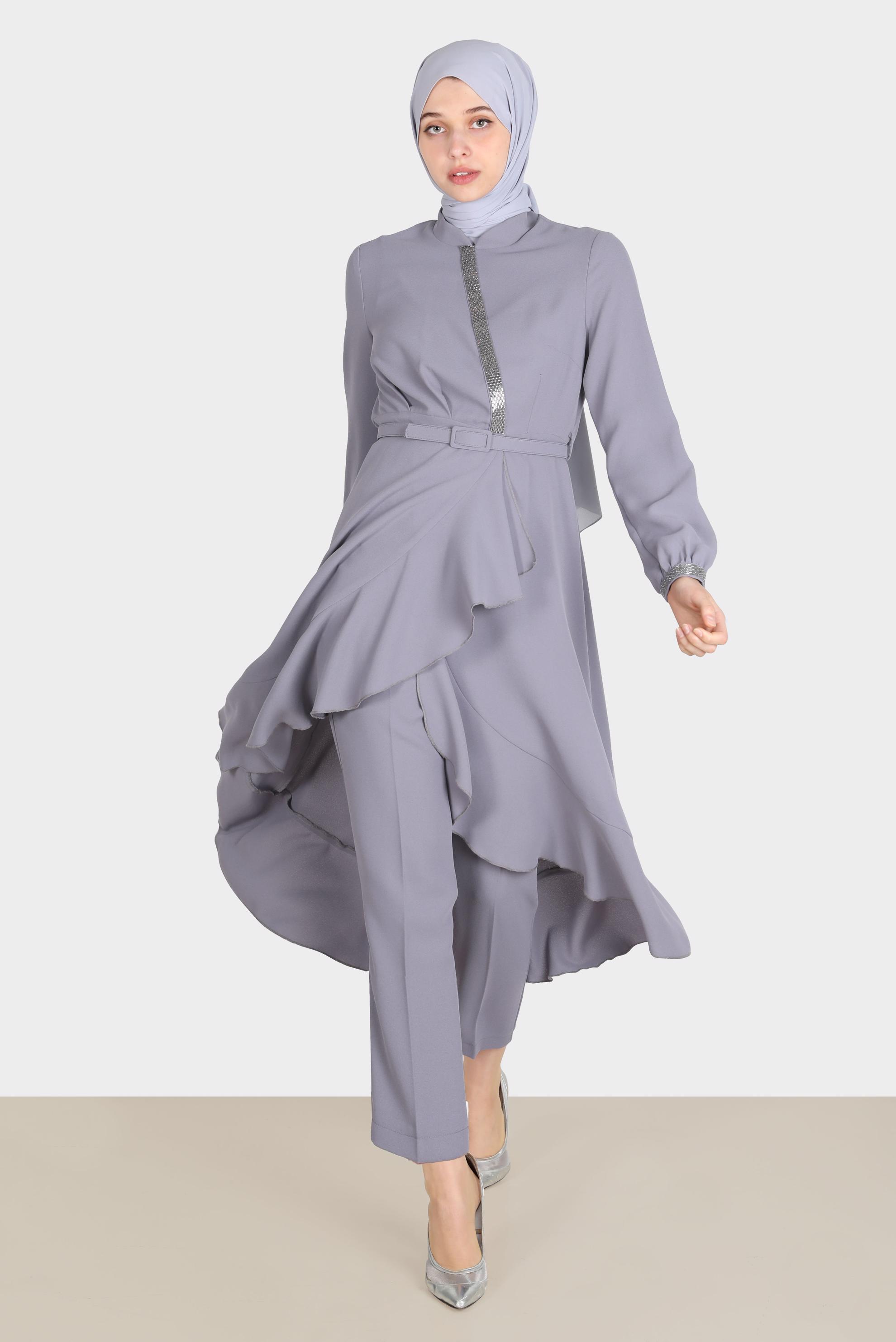 Tesettür giyim MOR TAŞ DETAYLI PANTOLUNLU TAKIM 30260