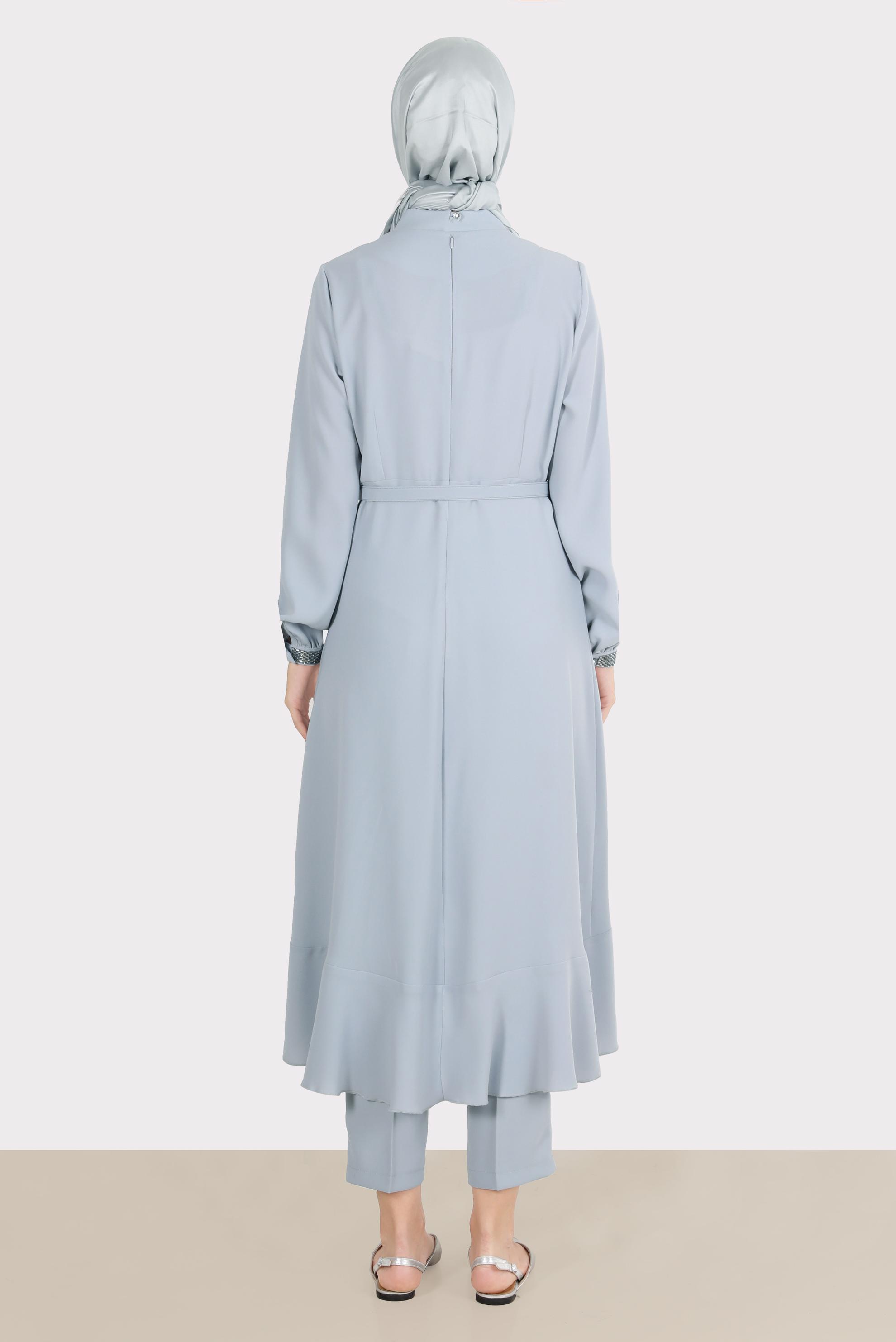 Tesettür giyim GÜMÜŞ TAŞ DETAYLI PANTOLUNLU TAKIM 30260