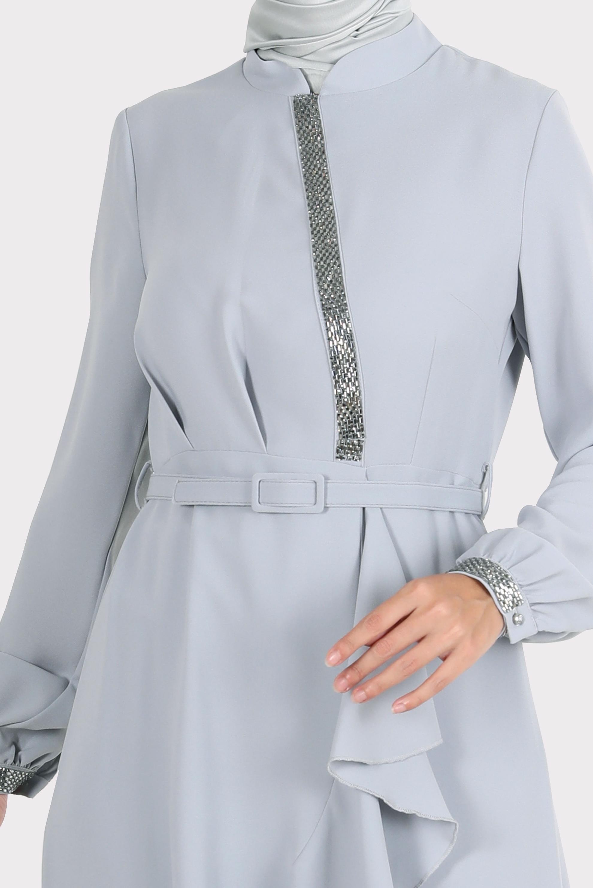 Tesettür giyim GÜMÜŞ TAŞ DETAYLI PANTOLUNLU TAKIM 30260