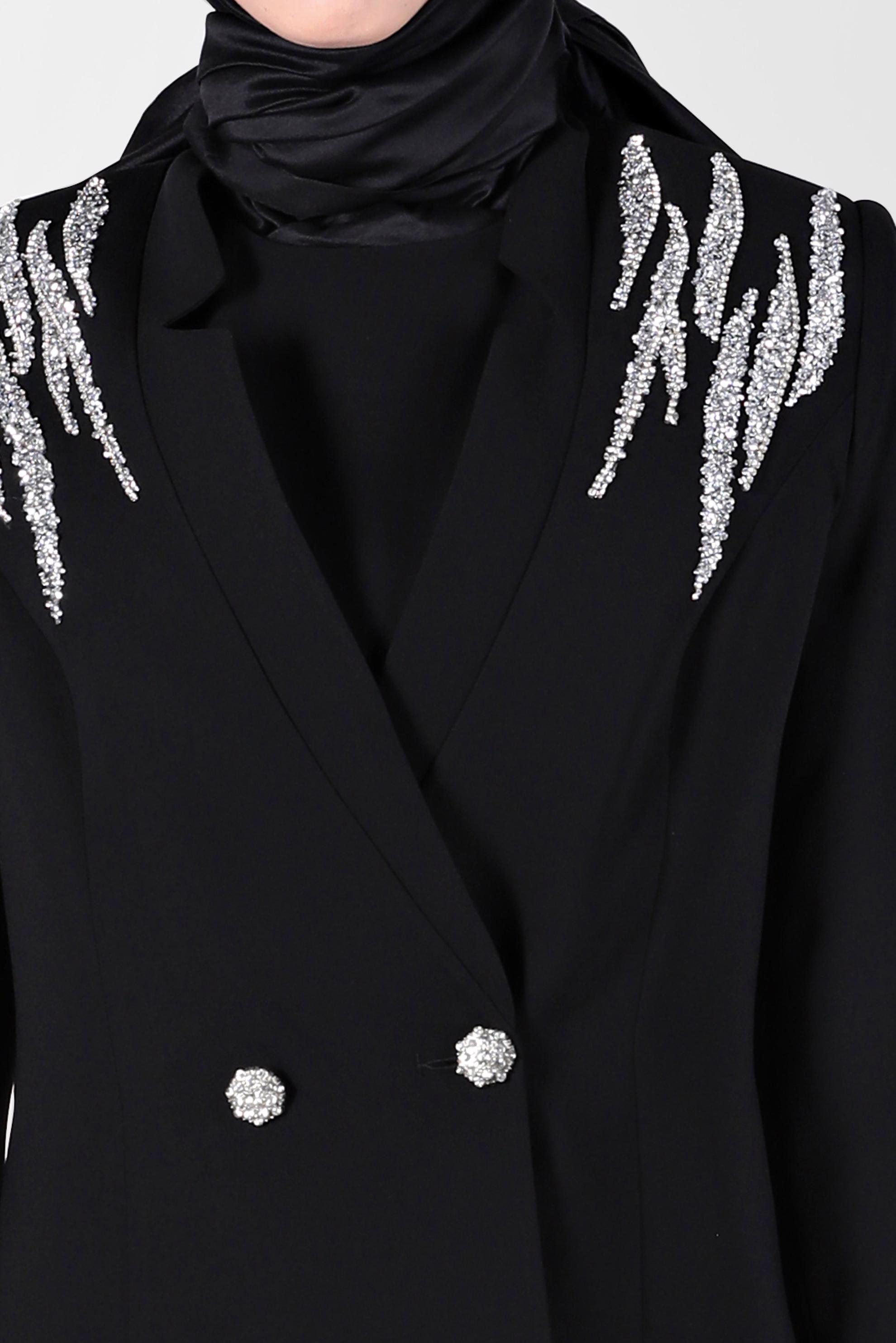 Tesettür giyim SİYAH OMUZLARI TAŞ DETAYLI ÜÇLÜ PANT. TAKIM 30261 