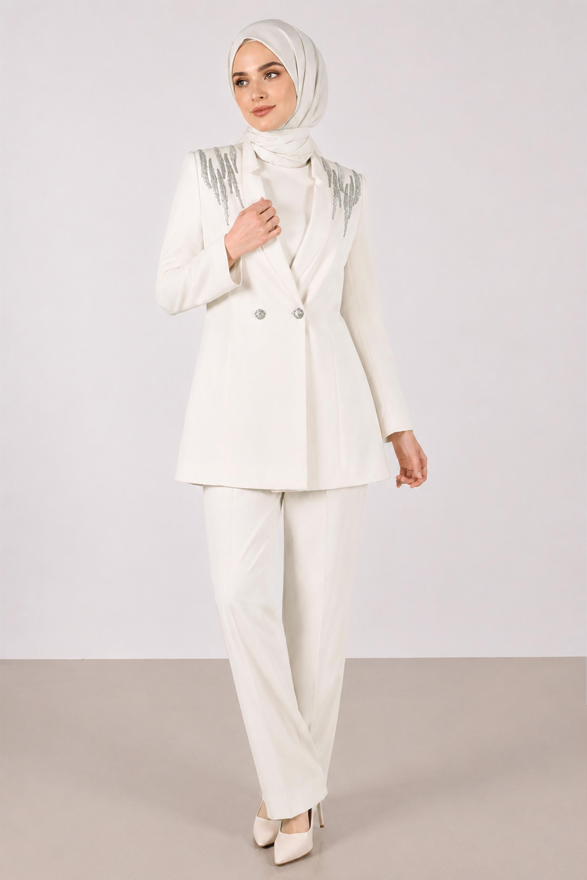 Vêtements hijab BLANC ENSEMBLE PANTALON 3 PIÈCES DÉTAIL GEM 30261