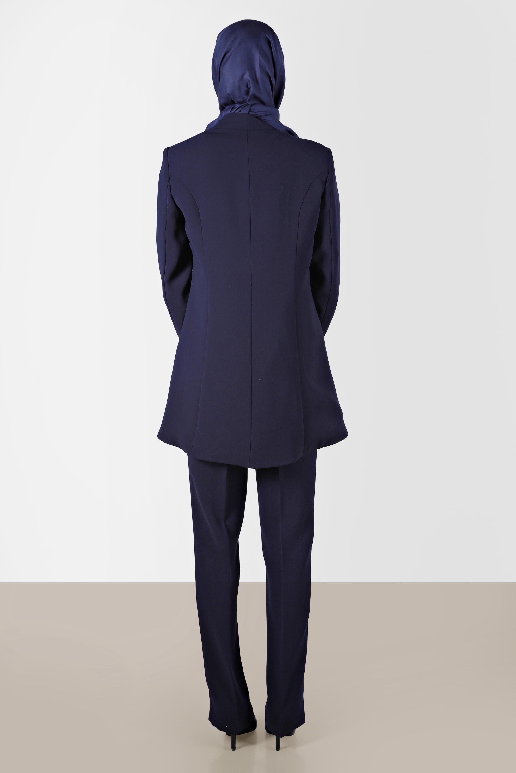 Tesettür giyim LACİVERT OMUZLARI TAŞ DETAYLI ÜÇLÜ PANT. TAKIM 30261 