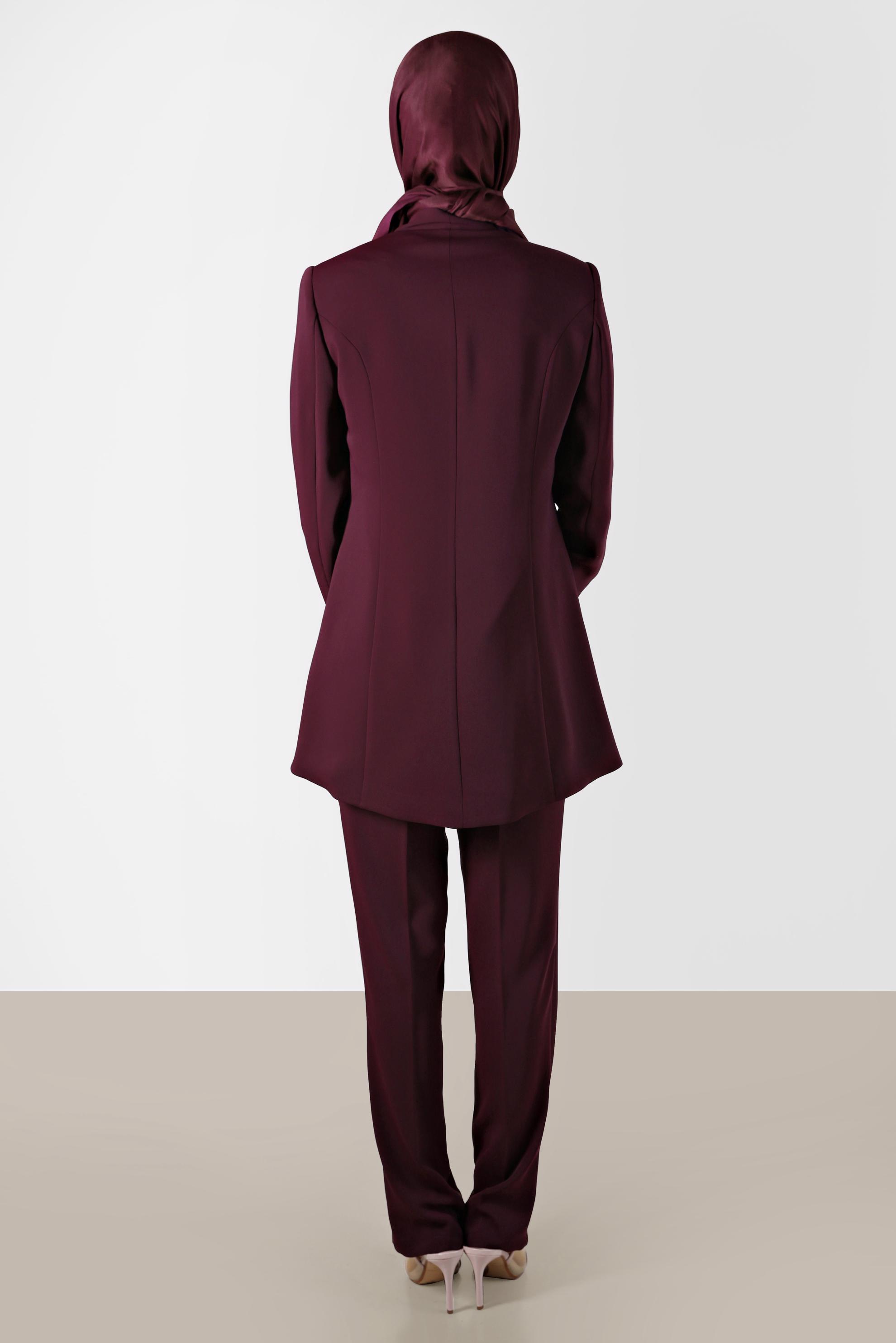 Tesettür giyim BORDO OMUZLARI TAŞ DETAYLI ÜÇLÜ PANT. TAKIM 30261 