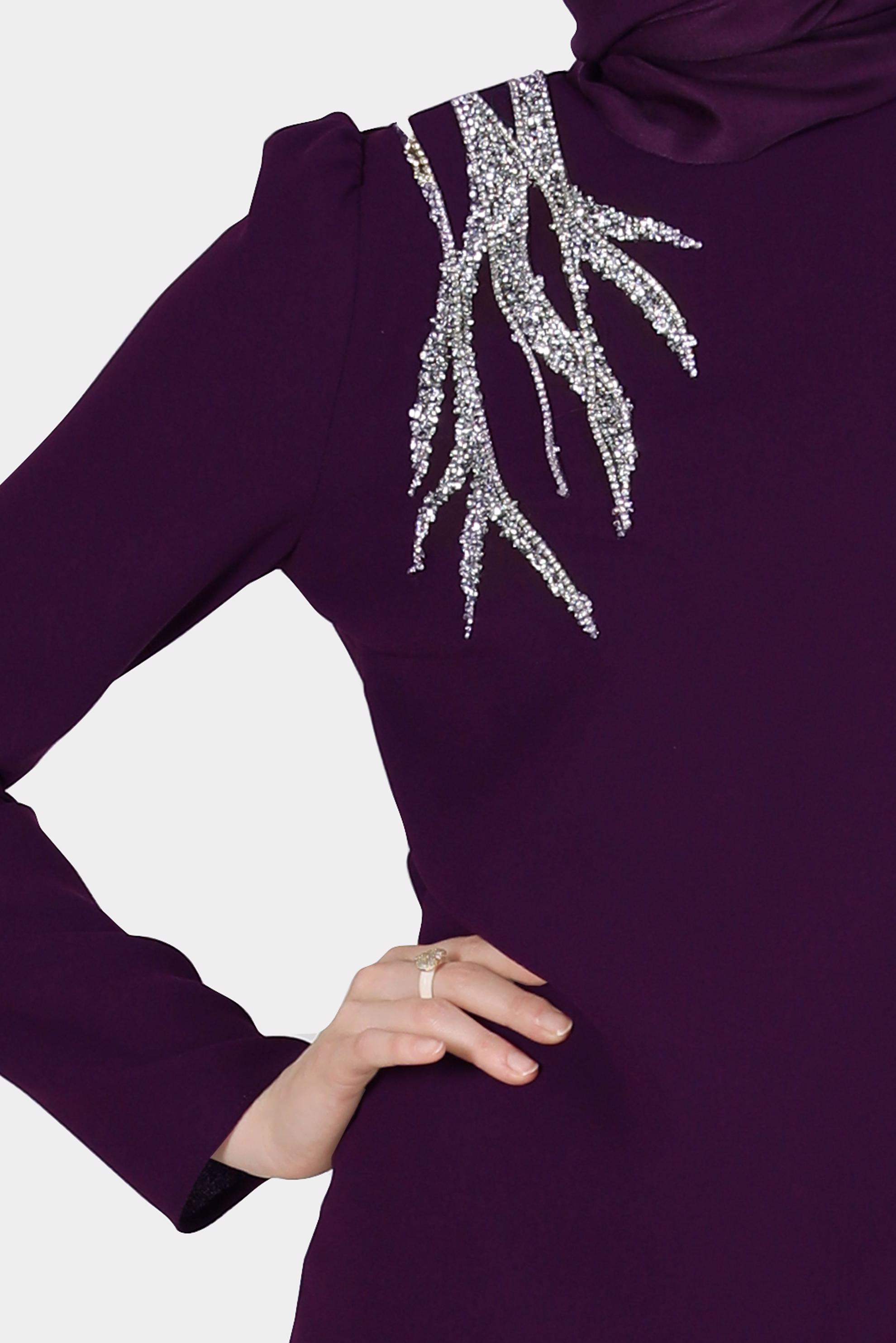 Tesettür giyim MÜRDÜM TAŞ DETAYLI İKİLİ PANTOLONLU TAKIM 30262