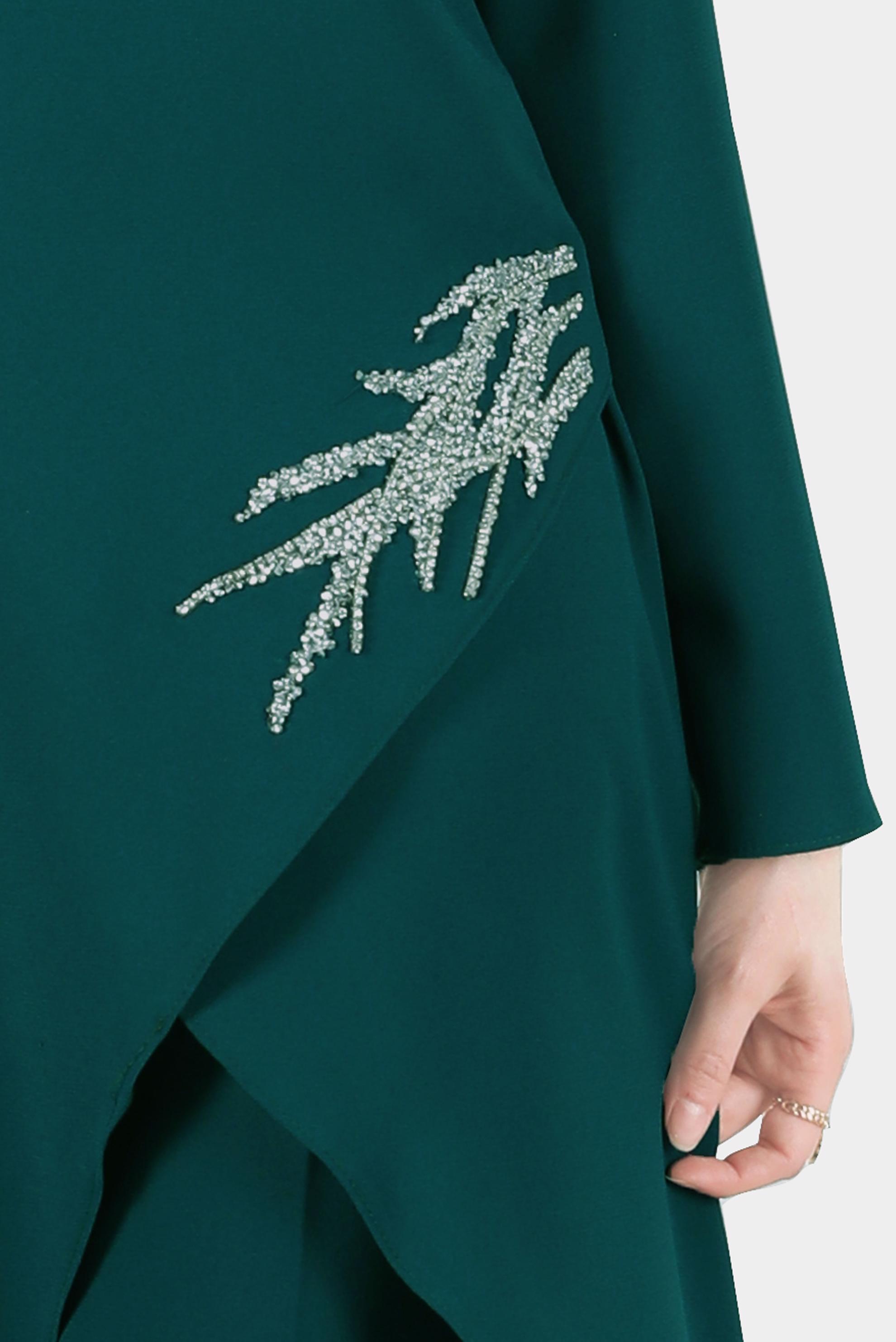 Tesettür giyim YEŞİL TAŞ DETAYLI İKİLİ PANTOLONLU TAKIM 30262