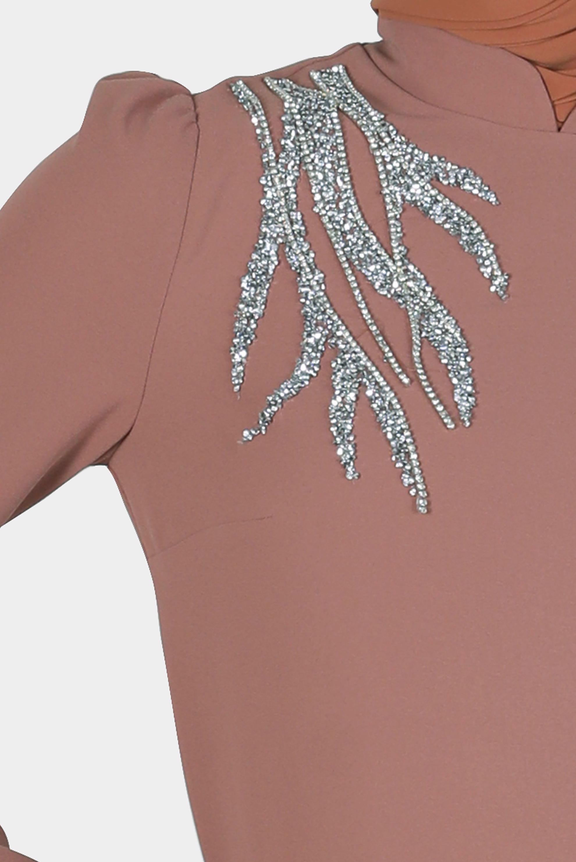 Tesettür giyim KAHVE TAŞ DETAYLI İKİLİ PANTOLONLU TAKIM 30262