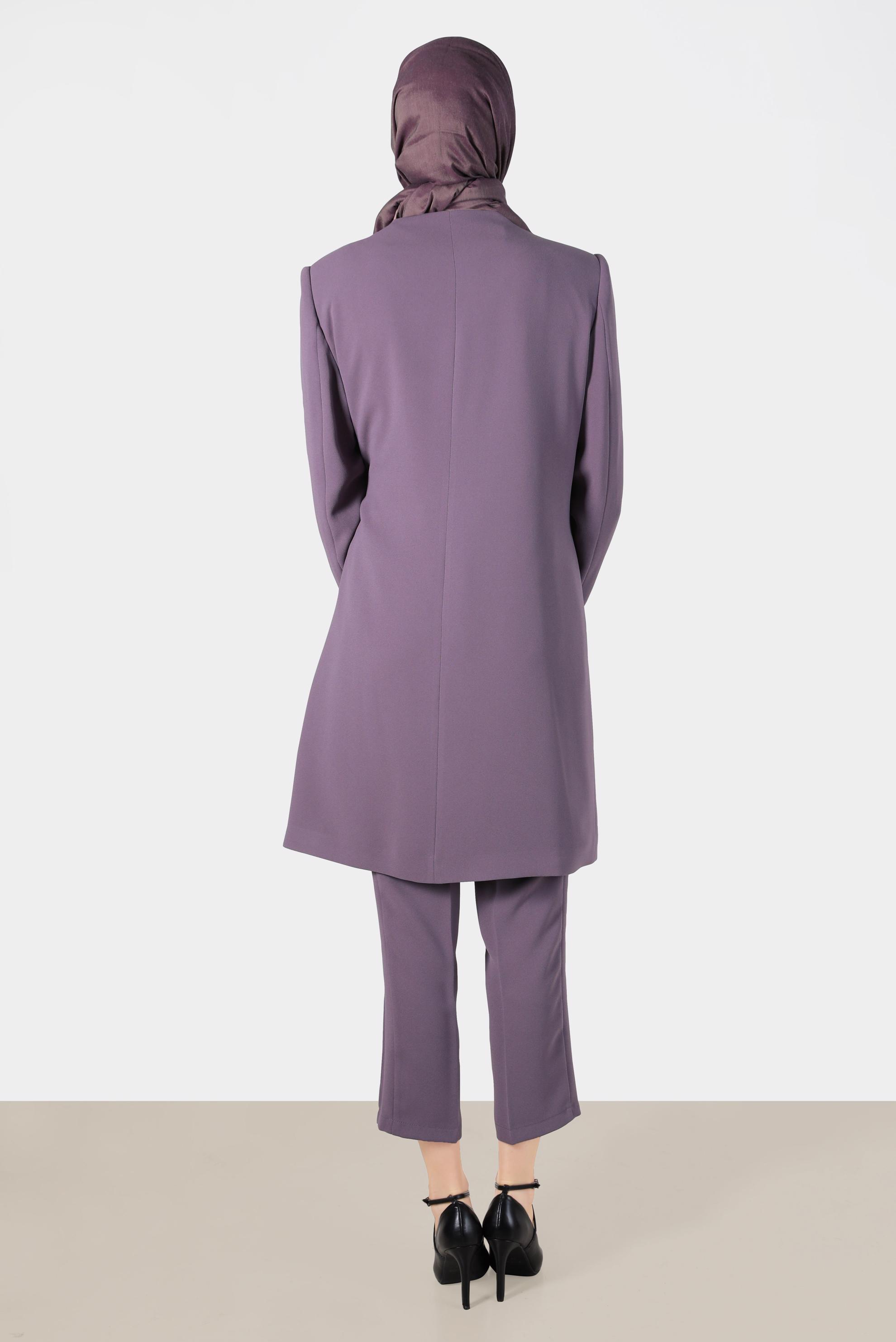 Tesettür giyim MOR TAŞLI BONCUKLU YANDAN BAĞLAMALI ÜÇLÜ PANT. TAKIM 30263 
