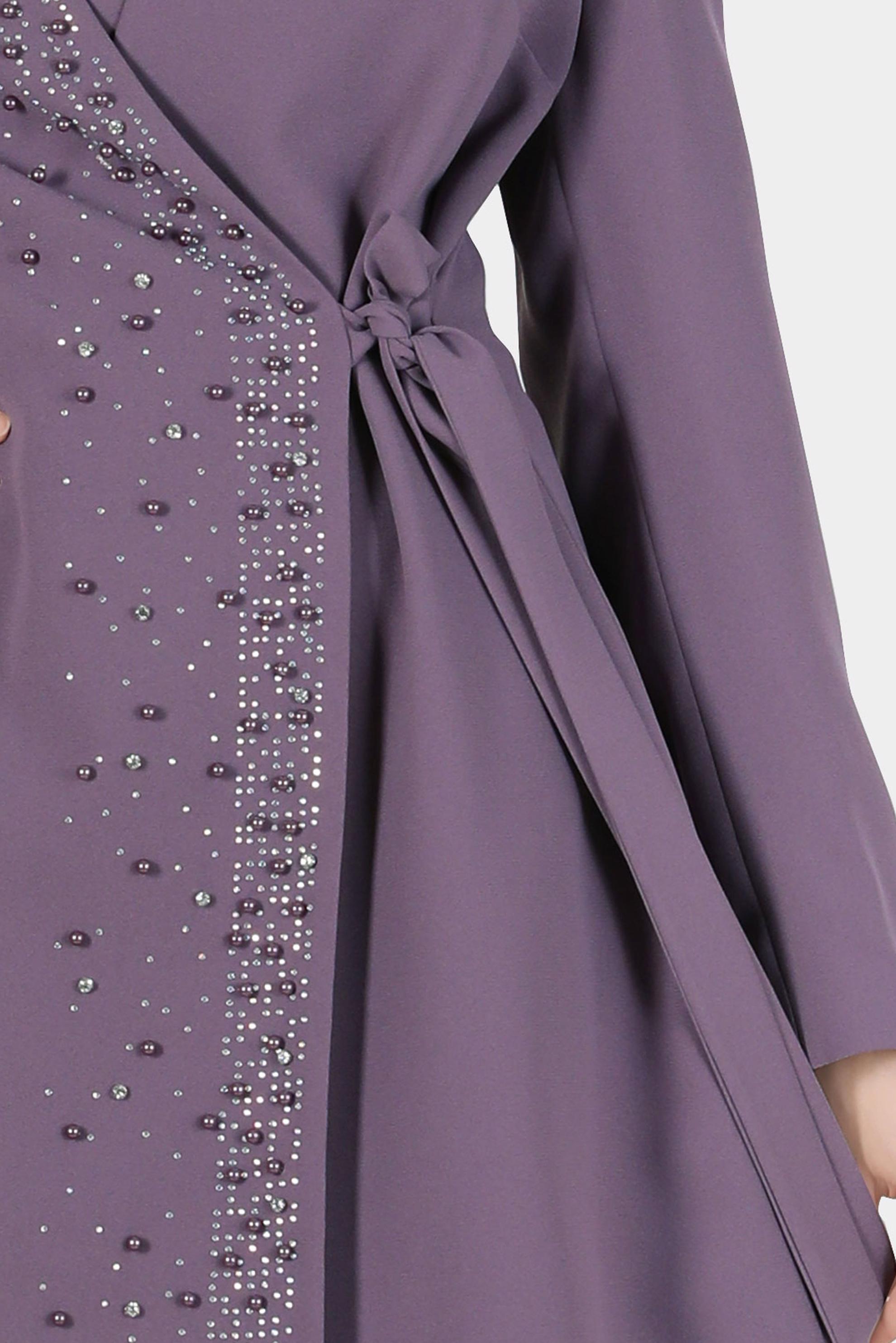Tesettür giyim MOR TAŞLI BONCUKLU YANDAN BAĞLAMALI ÜÇLÜ PANT. TAKIM 30263 