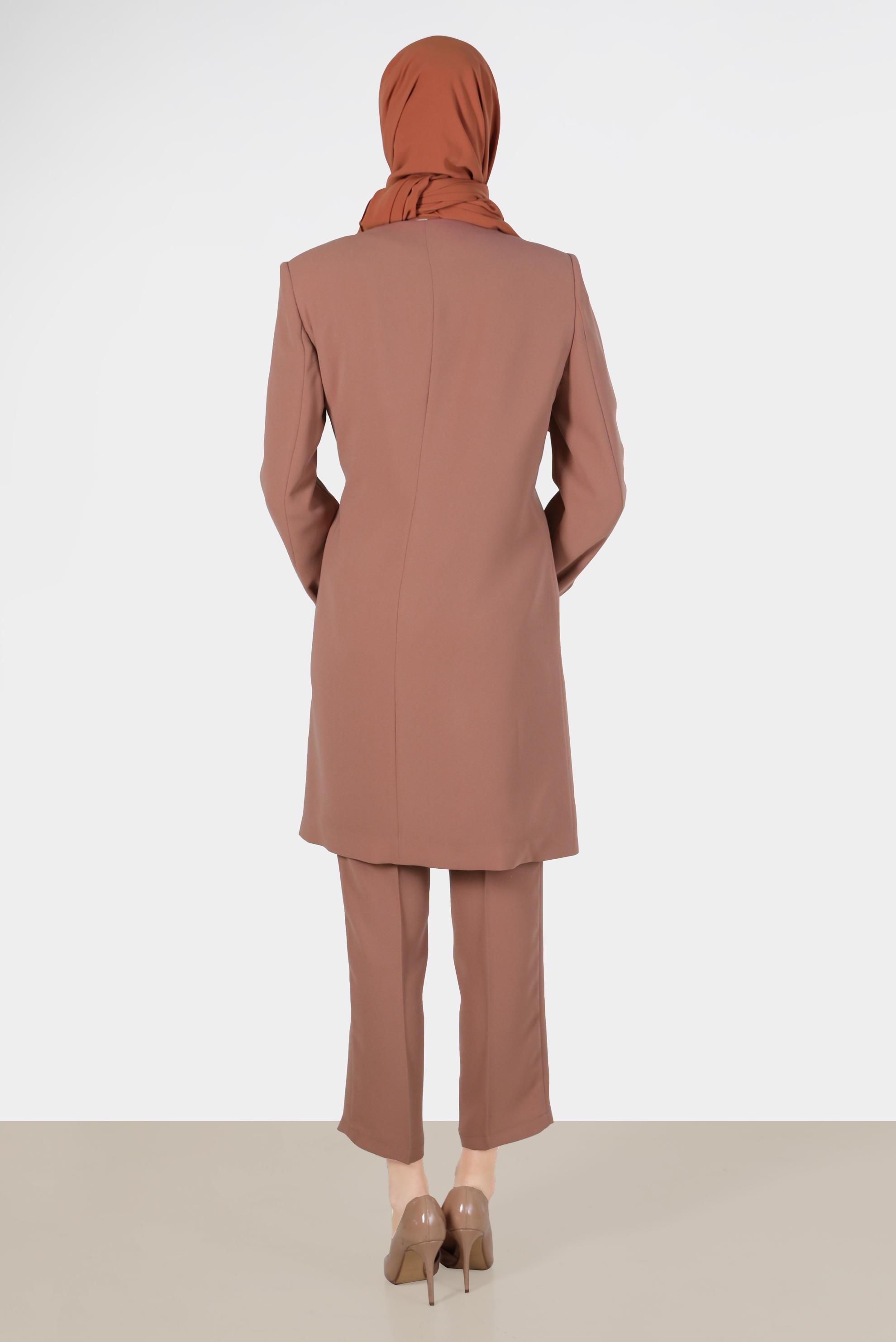 Tesettür giyim KAHVE TAŞLI BONCUKLU YANDAN BAĞLAMALI ÜÇLÜ PANT. TAKIM 30263 