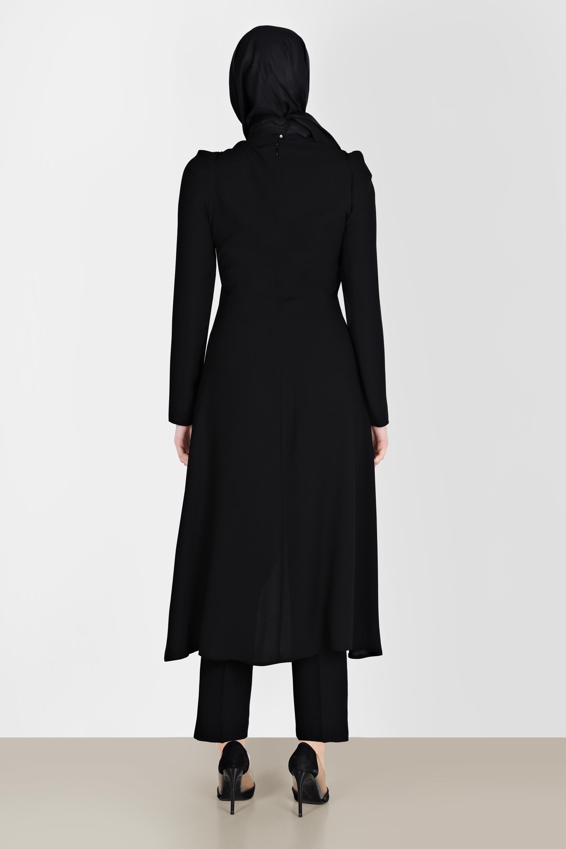 Tesettür giyim SİYAH  BELİ TAŞ DETAYLI İKİLİ PANT. TAKIM 30264