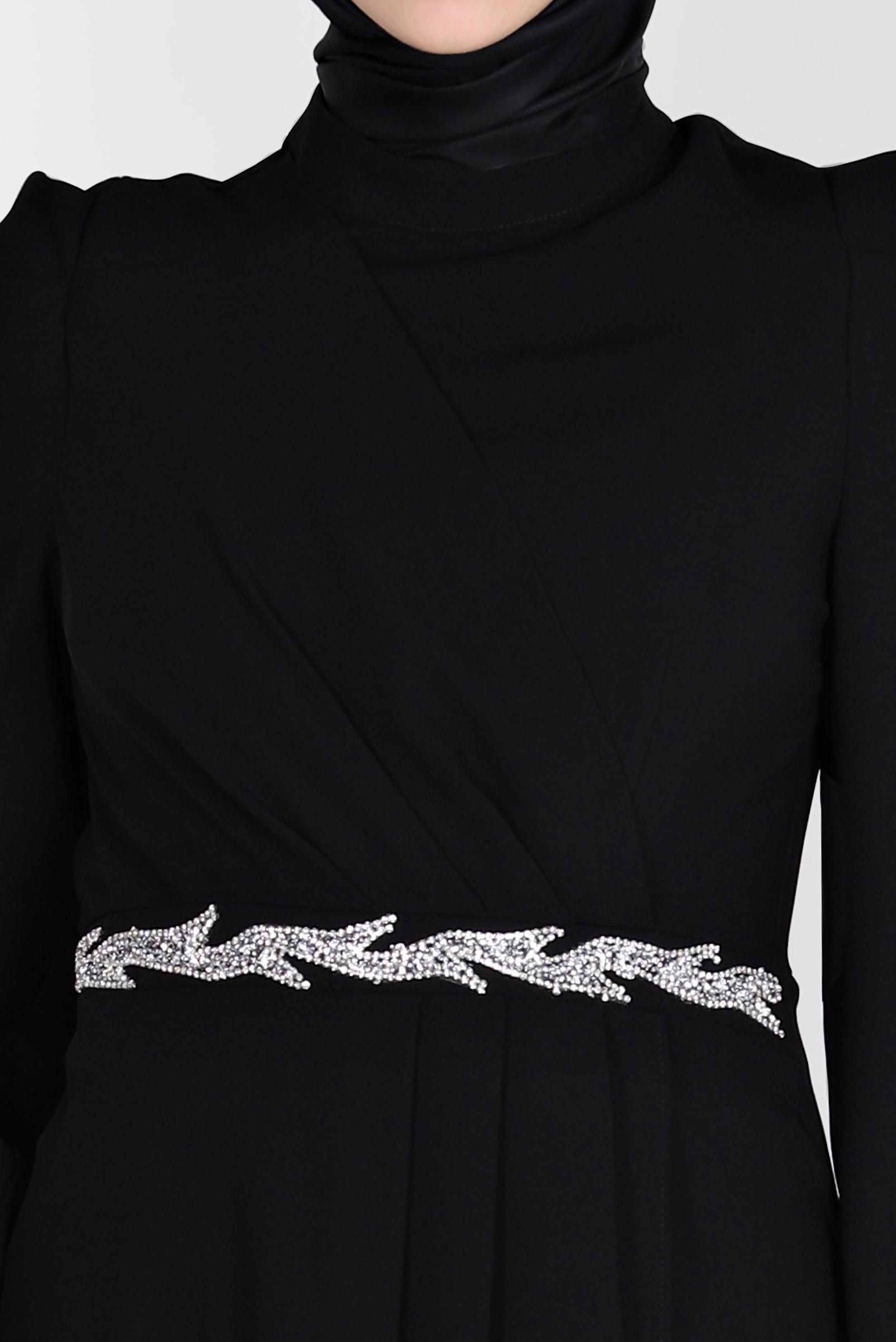 Tesettür giyim SİYAH  BELİ TAŞ DETAYLI İKİLİ PANT. TAKIM 30264