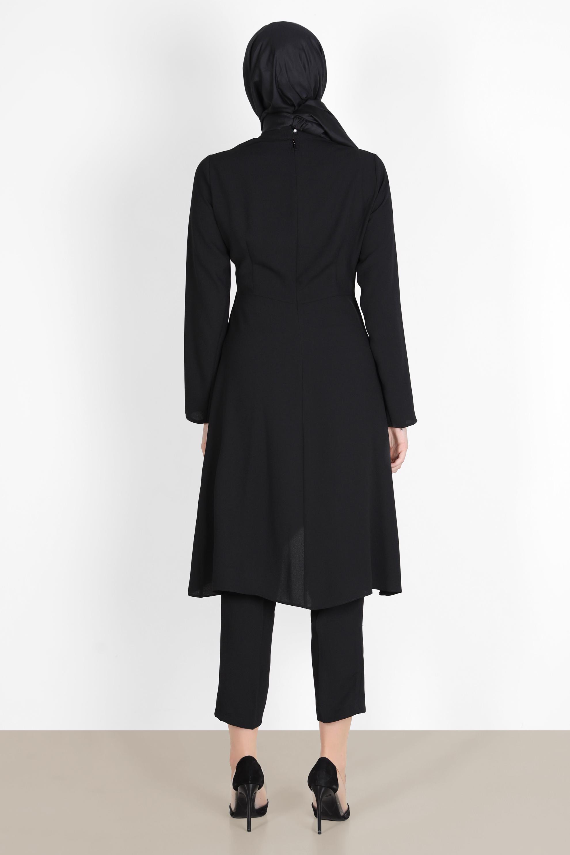 Tesettür giyim SİYAH TAŞLI ÇİÇEK DETAYLI İKİLİ PANT. TAKIM 30265 