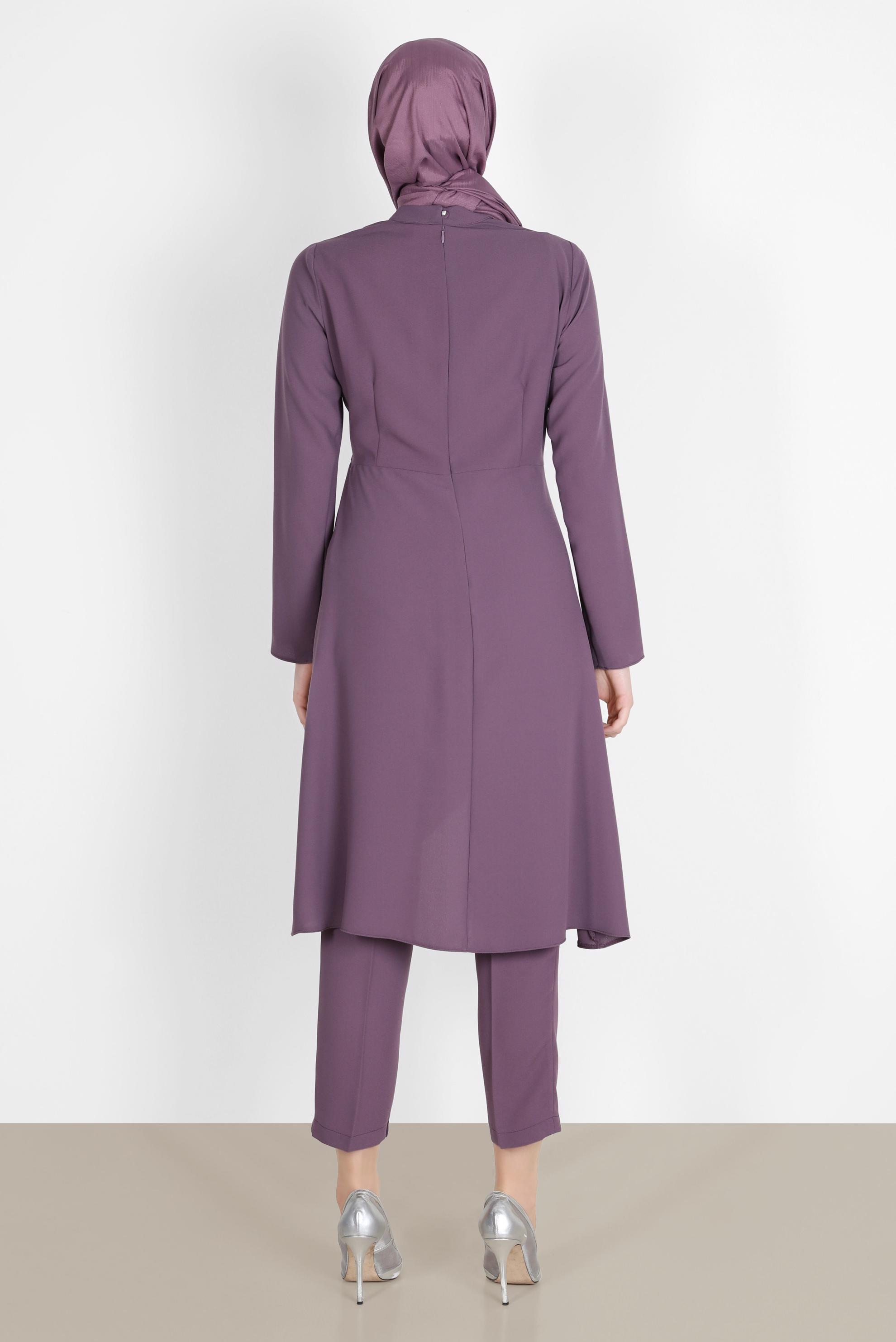 Tesettür giyim MOR TAŞLI ÇİÇEK DETAYLI İKİLİ PANT. TAKIM 30265 