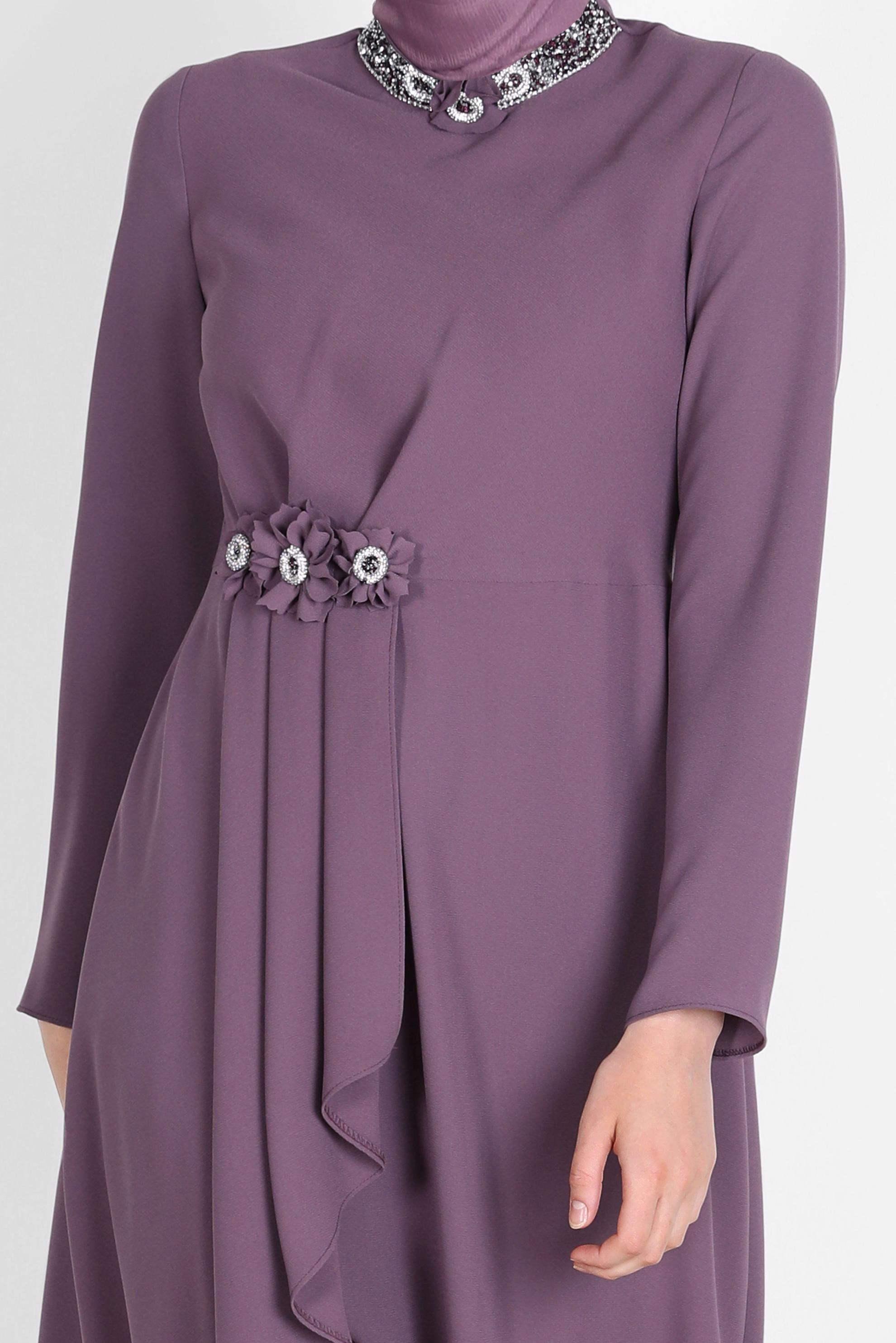 Tesettür giyim MOR TAŞLI ÇİÇEK DETAYLI İKİLİ PANT. TAKIM 30265 