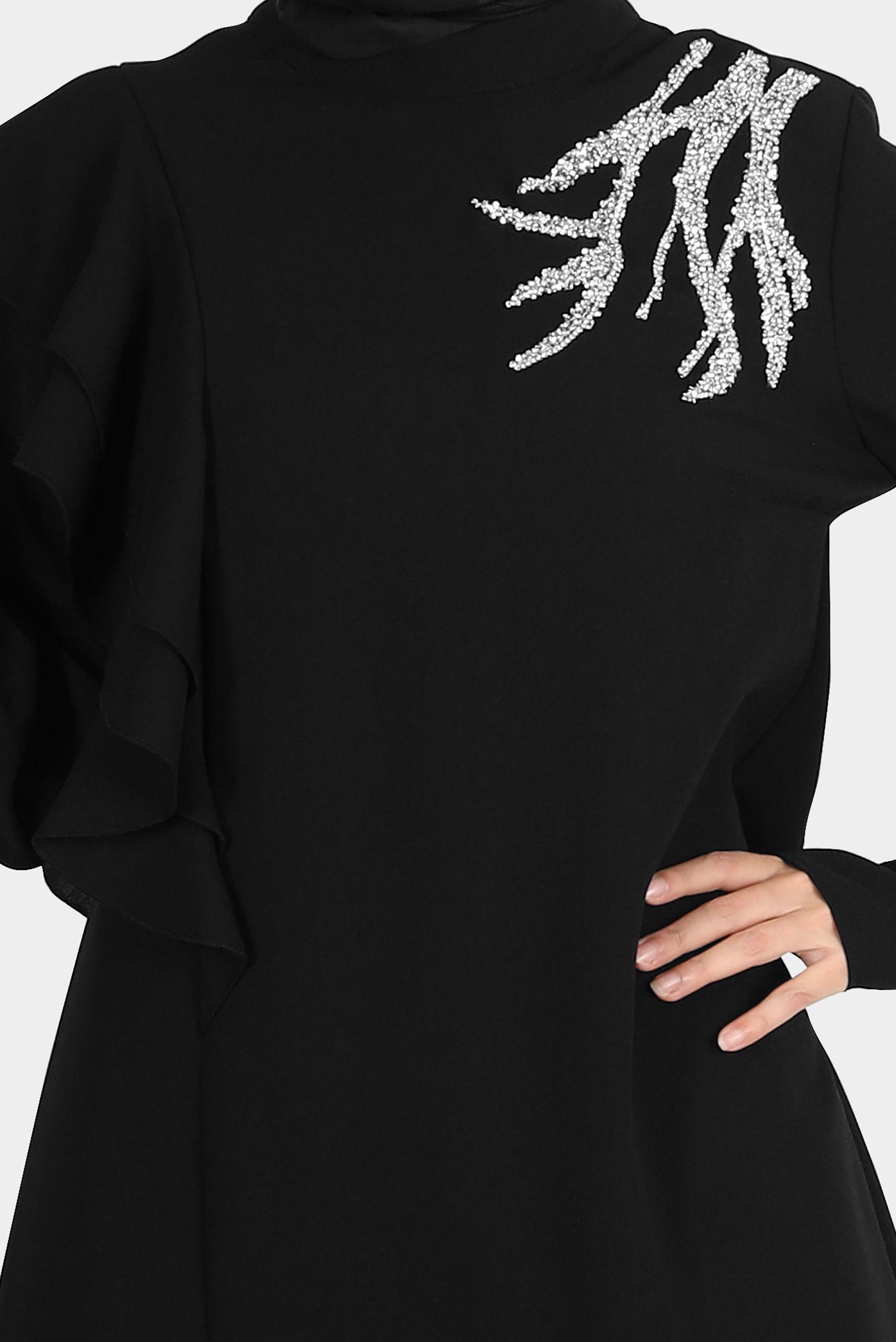 Tesettür giyim SİYAH TAŞLI VOLANLI KREP İKİLİ PANT. TAKIM 30267 