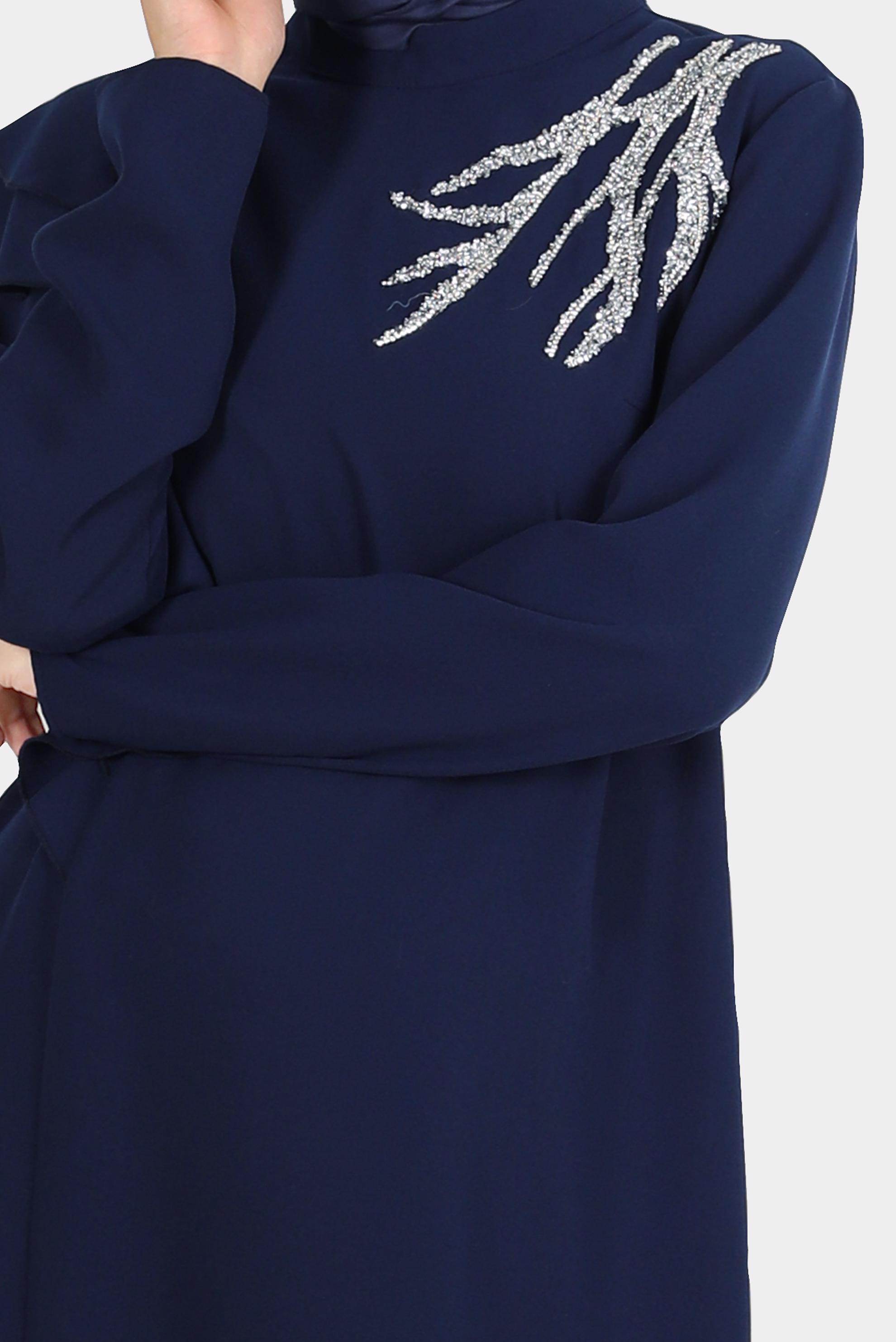 Tesettür giyim LACİVERT TAŞLI VOLANLI KREP İKİLİ PANT. TAKIM 30267 