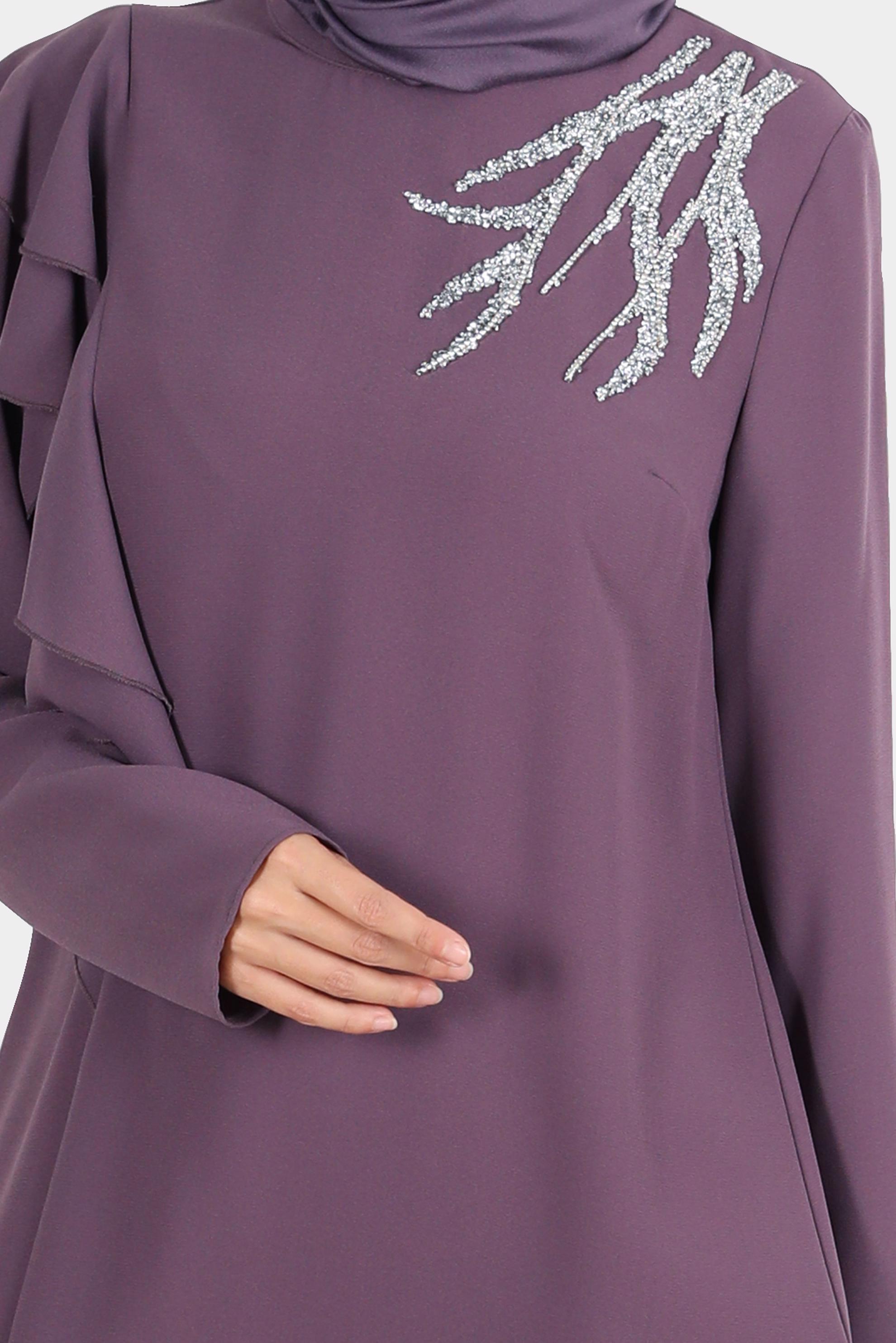 Hijab clothing PURPLE FRILLED CREPE 2-PIECE PANTS SUIT WITH GEM 30267 