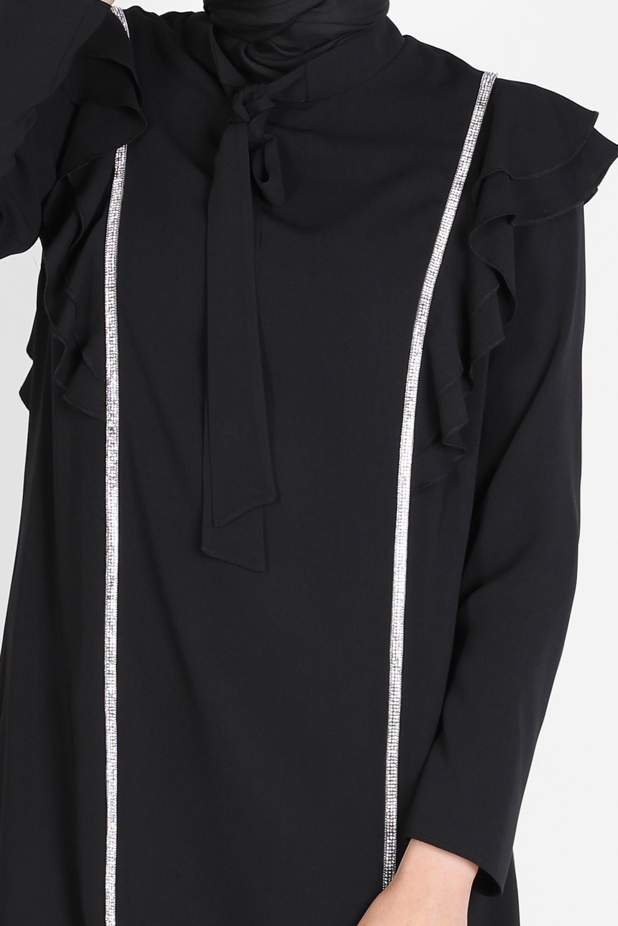 Tesettür giyim SİYAH TAŞLI VOLANLI İKİLİ PANT. TAKIM 30269 