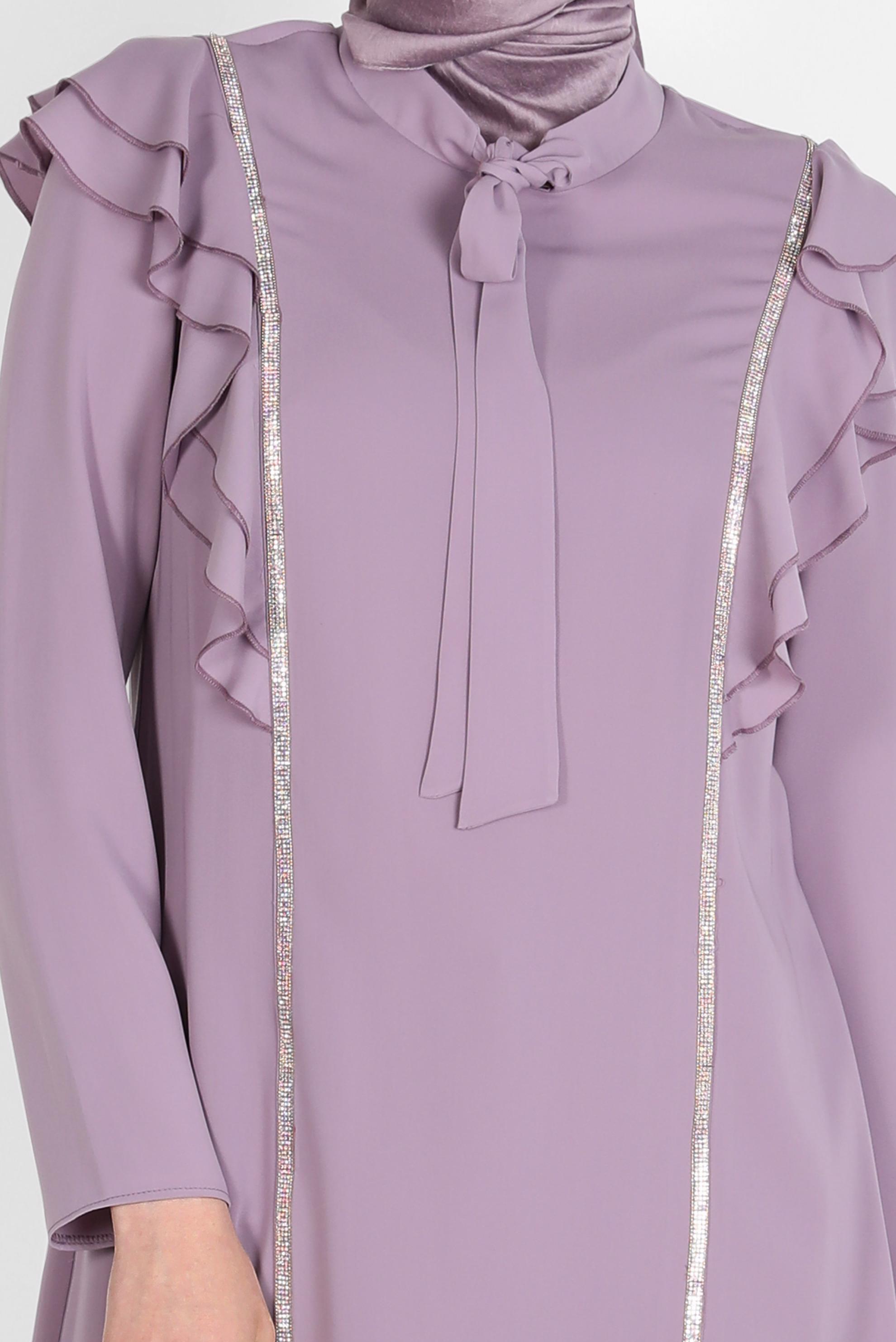 Tesettür giyim MOR TAŞLI VOLANLI İKİLİ PANT. TAKIM 30269 