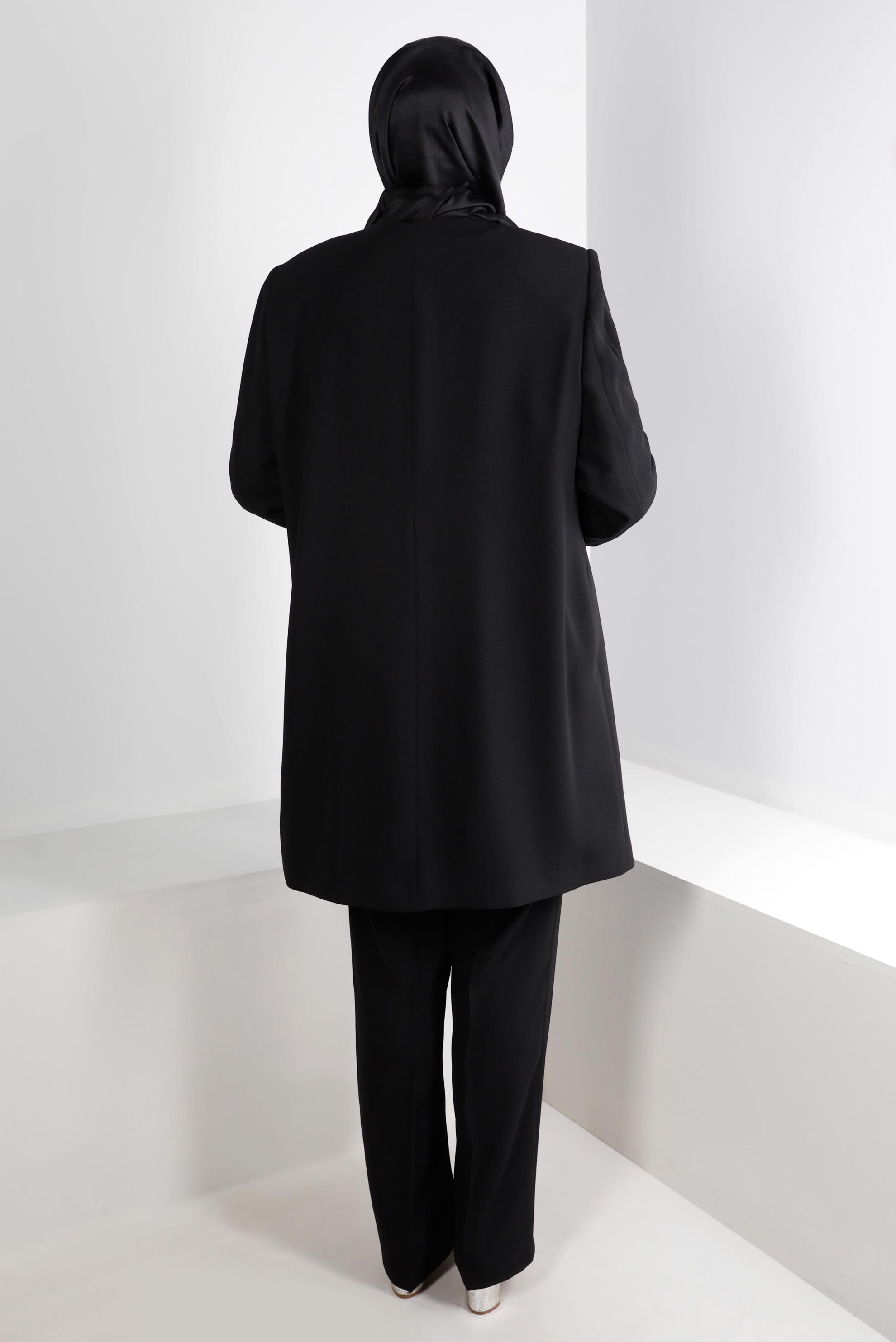 Tesettür giyim SİYAH ZIMBA DETAYLI KREP ÜÇLÜ PANTOLON TAKIMI 30270 