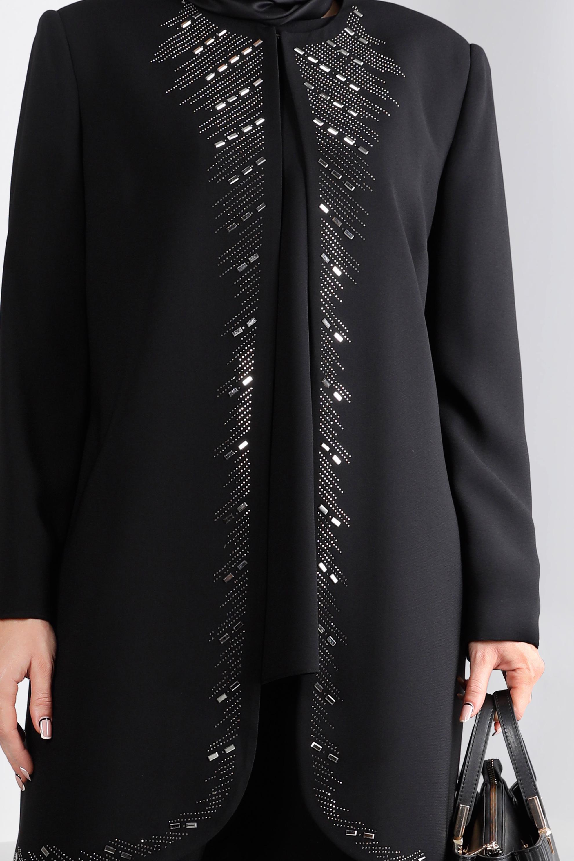 Tesettür giyim SİYAH ZIMBA DETAYLI KREP ÜÇLÜ PANTOLON TAKIMI 30270 