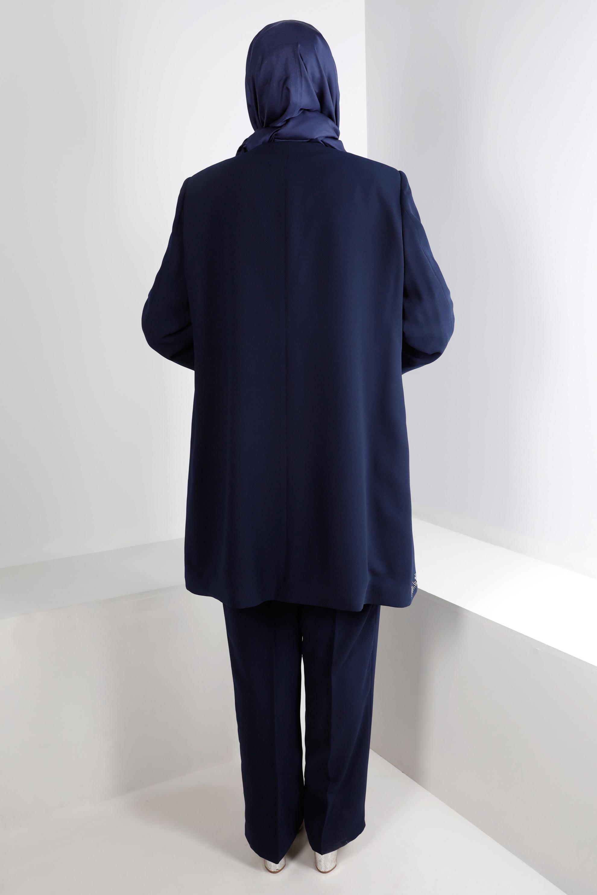 Tesettür giyim LACİVERT ZIMBA DETAYLI KREP ÜÇLÜ PANTOLON TAKIMI 30270 