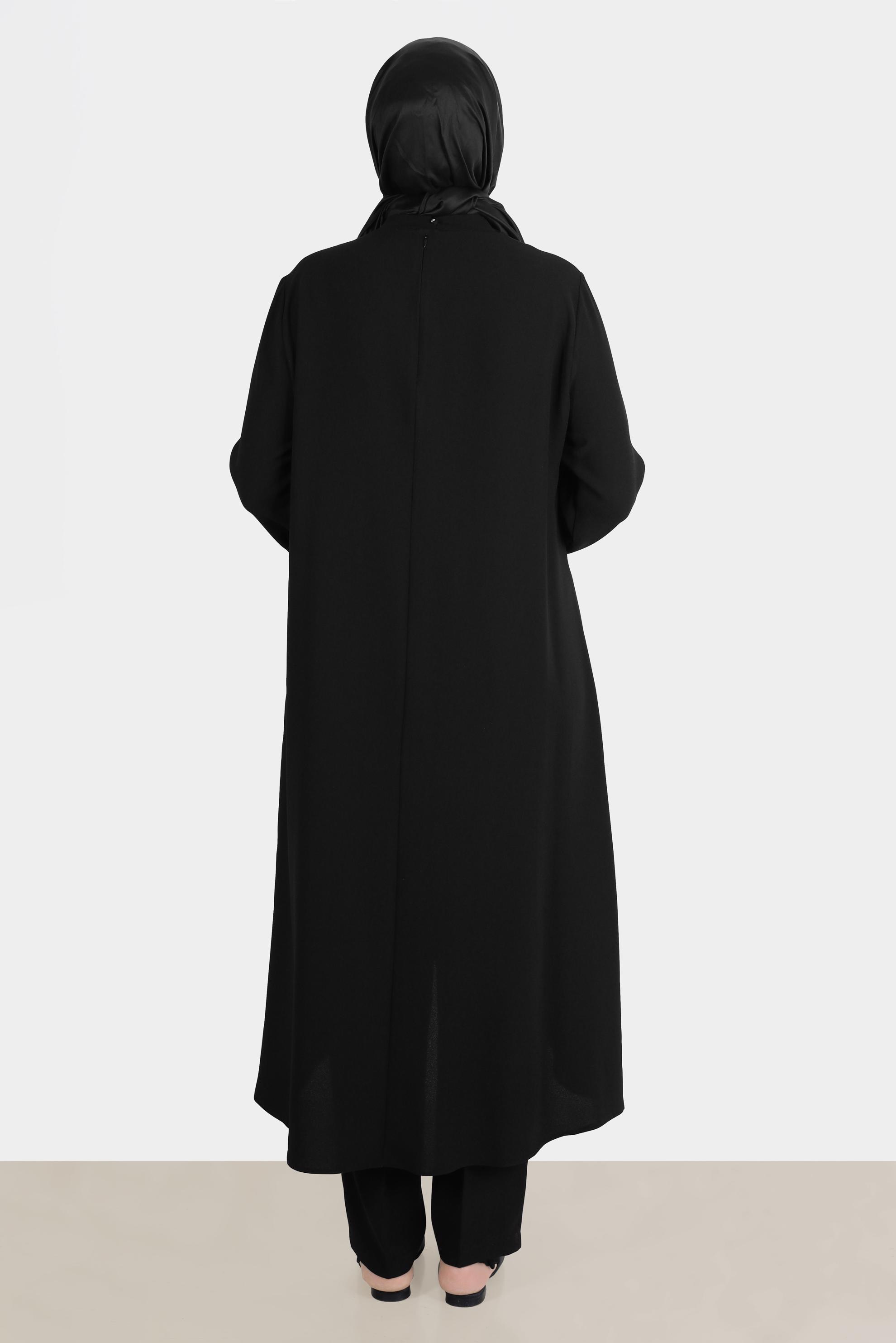 Tesettür giyim SİYAH TAŞ ŞERİT DETAYLI GÜPÜRLÜ İKİLİ PANT. TAKIM 30274 